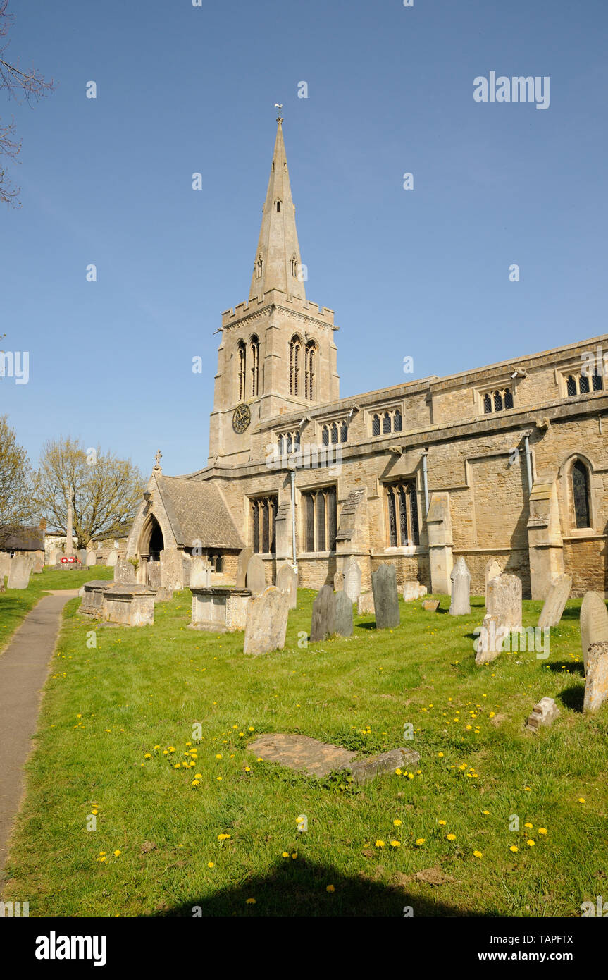 St Mary Magdalene Church, Geddington, Northamptonshire, standing a short distance from the Eleanor Cross was frequented by Plantagenet Kings. Stock Photo