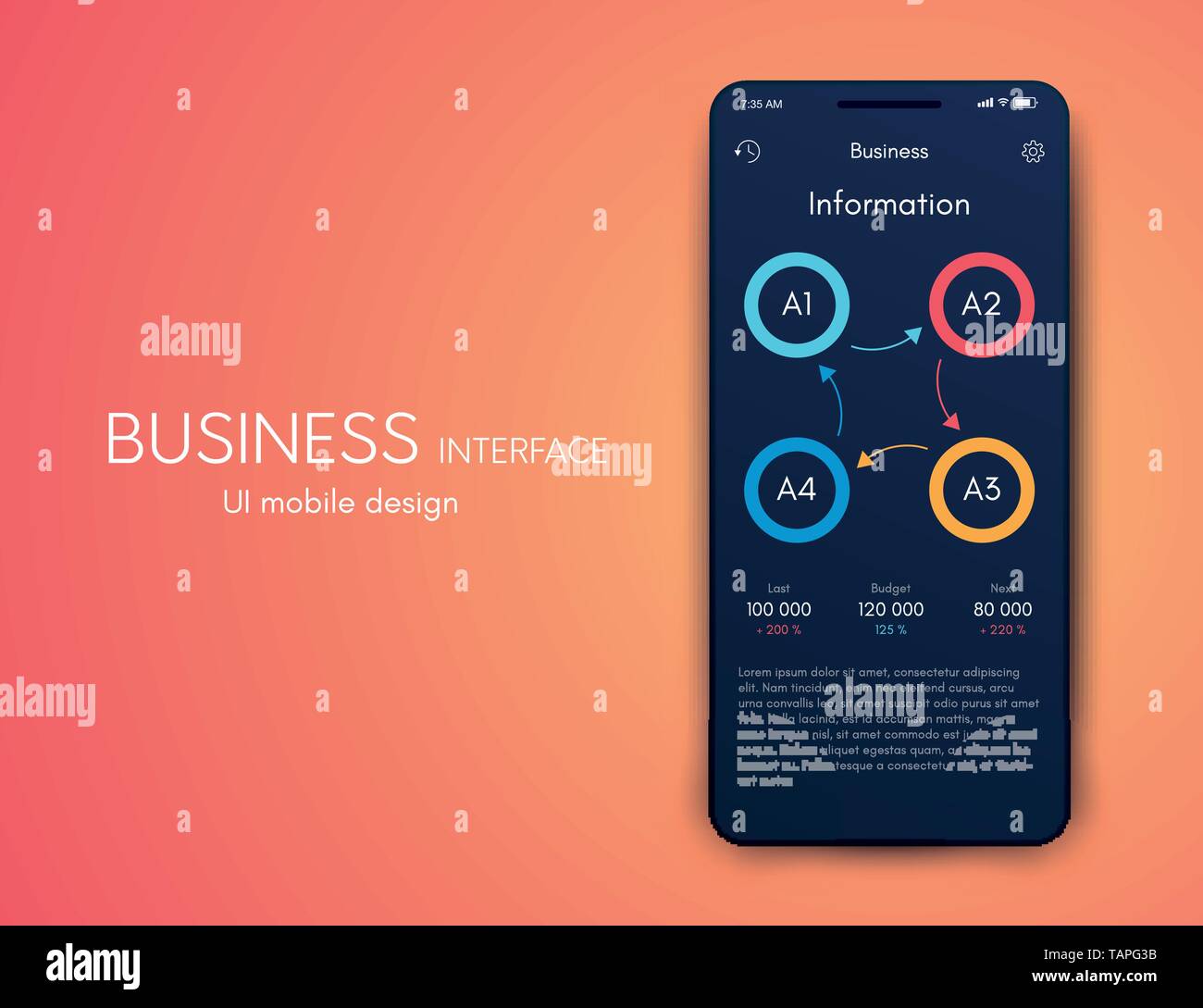 Vector graphics mobile infographics with four options. Template for creating mobile applications, workflow layout, diagram, banner, web design Stock Vector