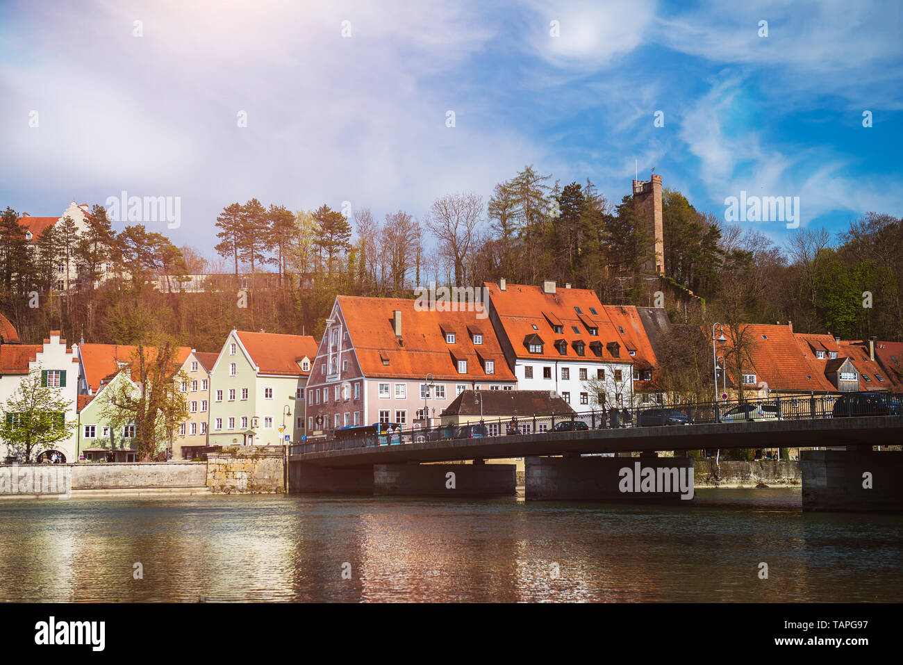 Streets And River Bank In Landsberg Am Lech Town In Germany
