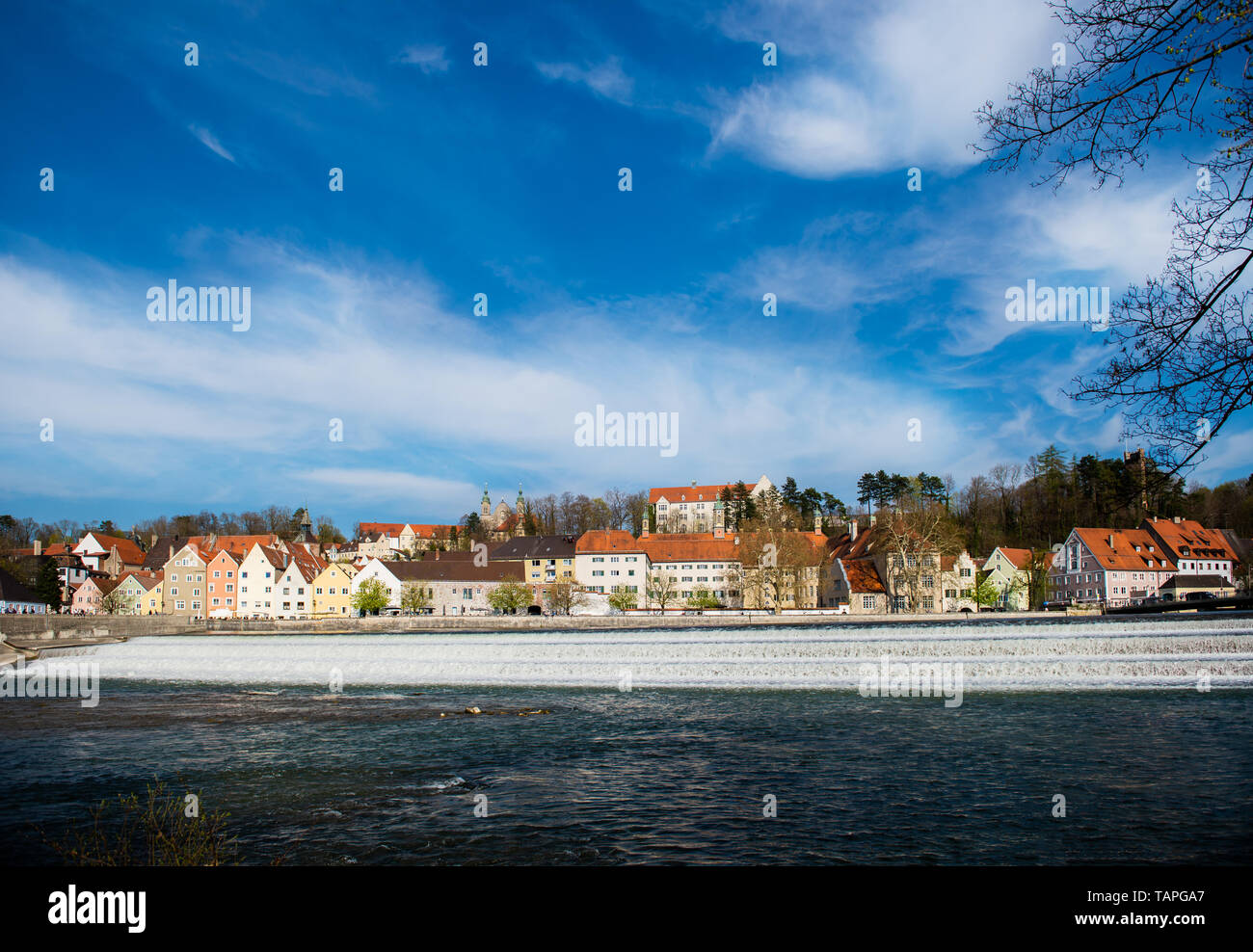 Streets And River Bank In Landsberg Am Lech Town In Germany