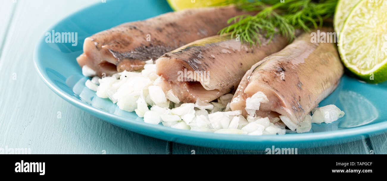 Traditional dutch food herring fish Stock Photo Alamy