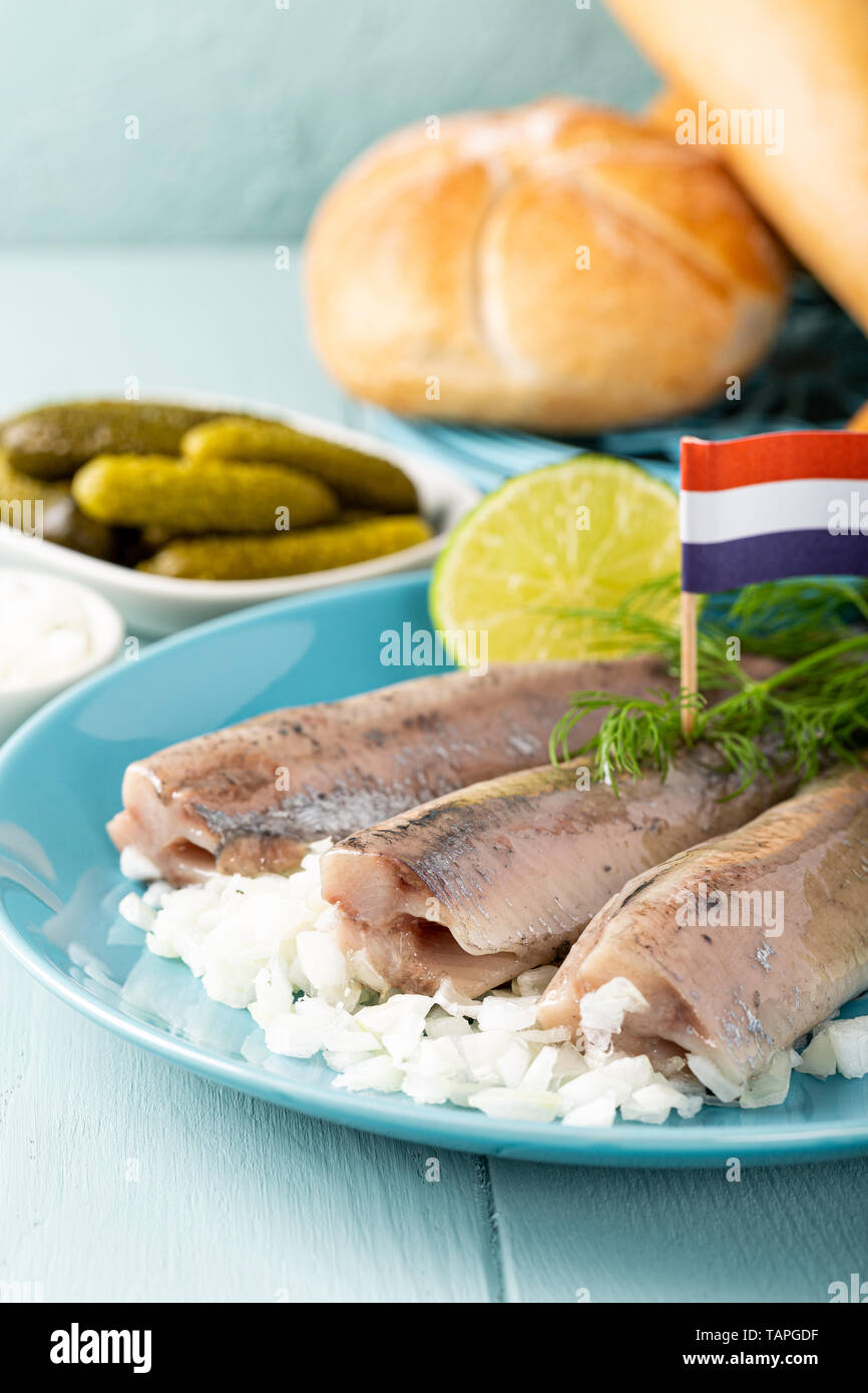 Traditional dutch food herring fish Stock Photo Alamy