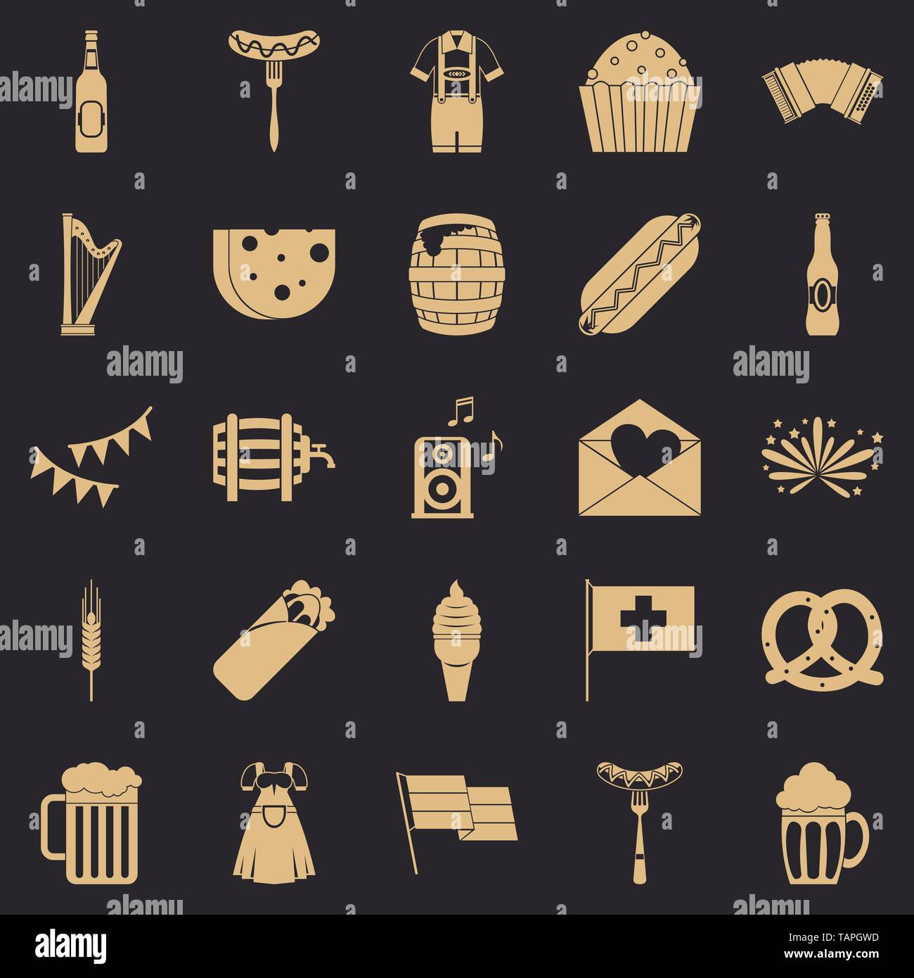 Beer hangout icons set, simple style Stock Vector