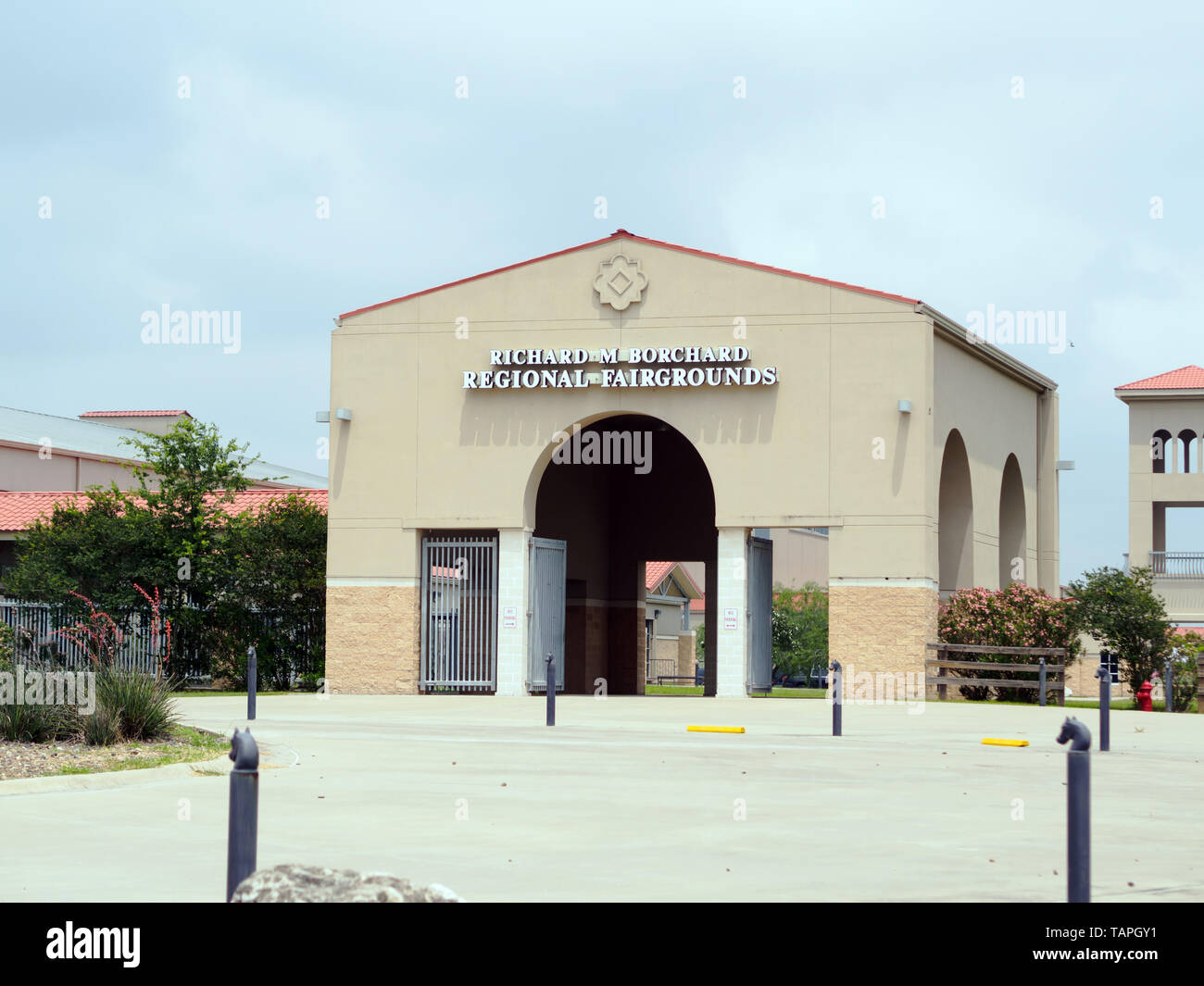 Entrance to the Richard M. Borchard Regional Fairgrounds in Robstown, Texas USA. Stock Photo