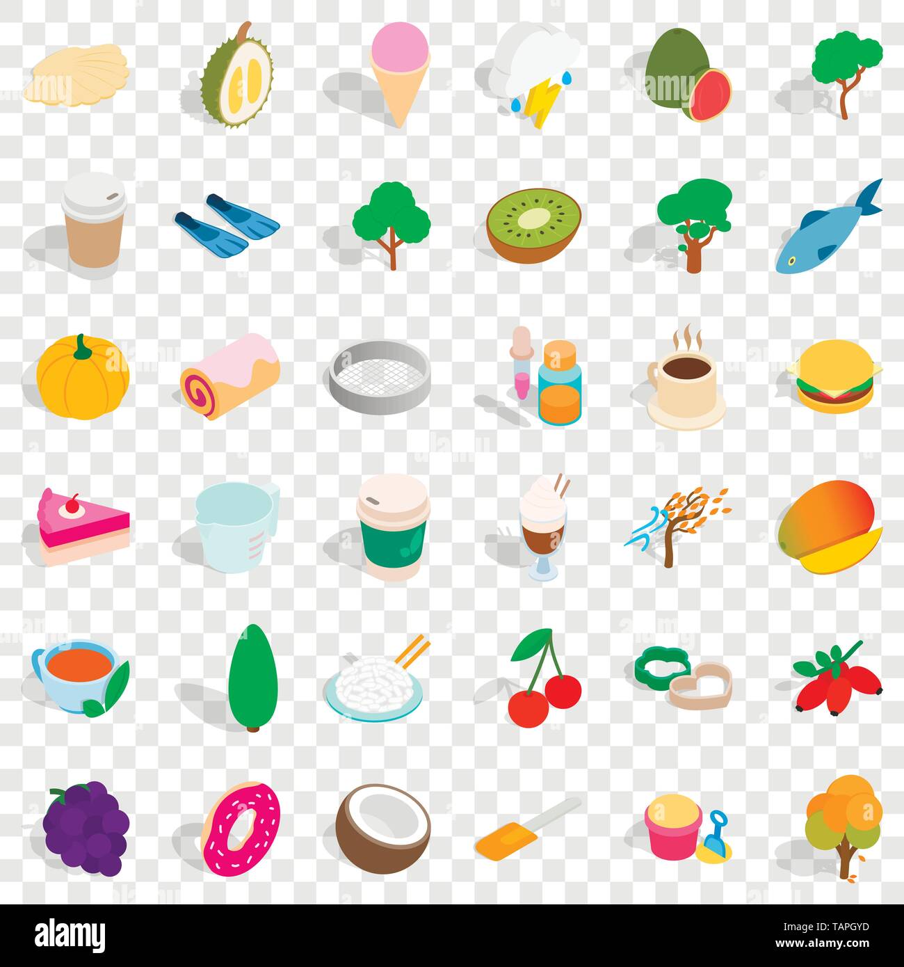 Vegan icons set, isometric style Stock Vector