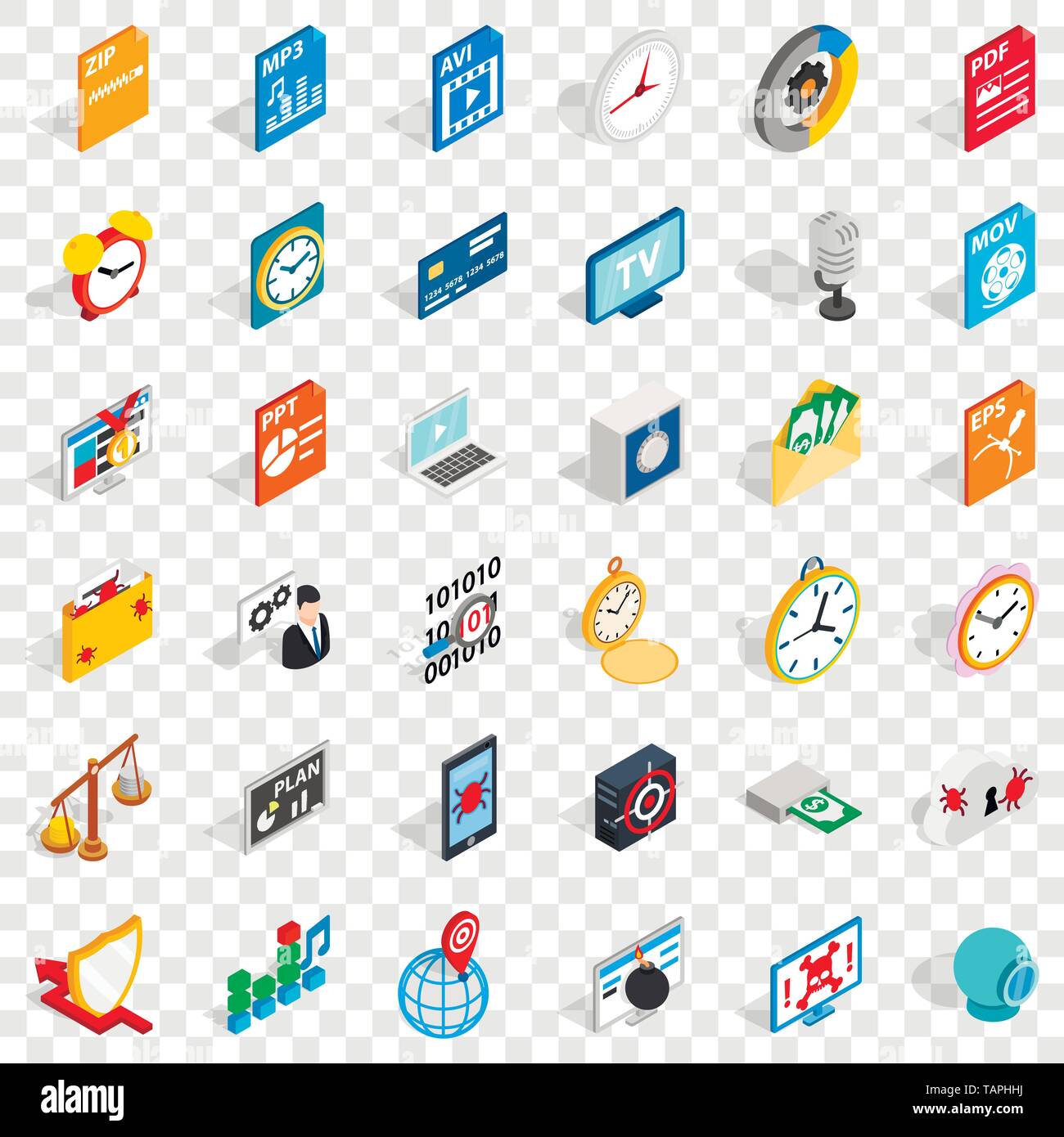 Video icons set, isometric style Stock Vector