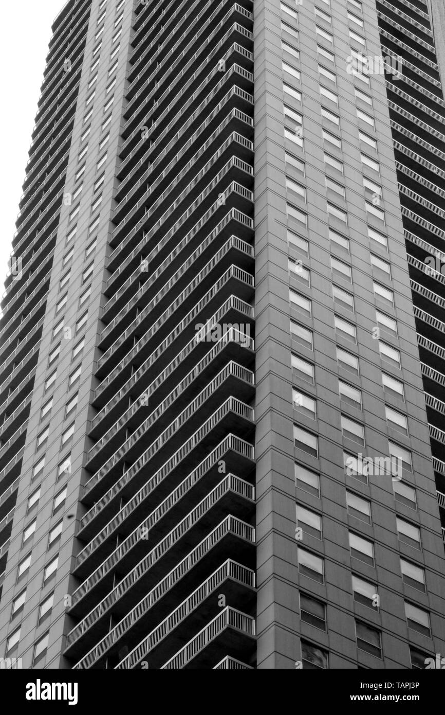 An apartment building in black and white in River North, Chicago