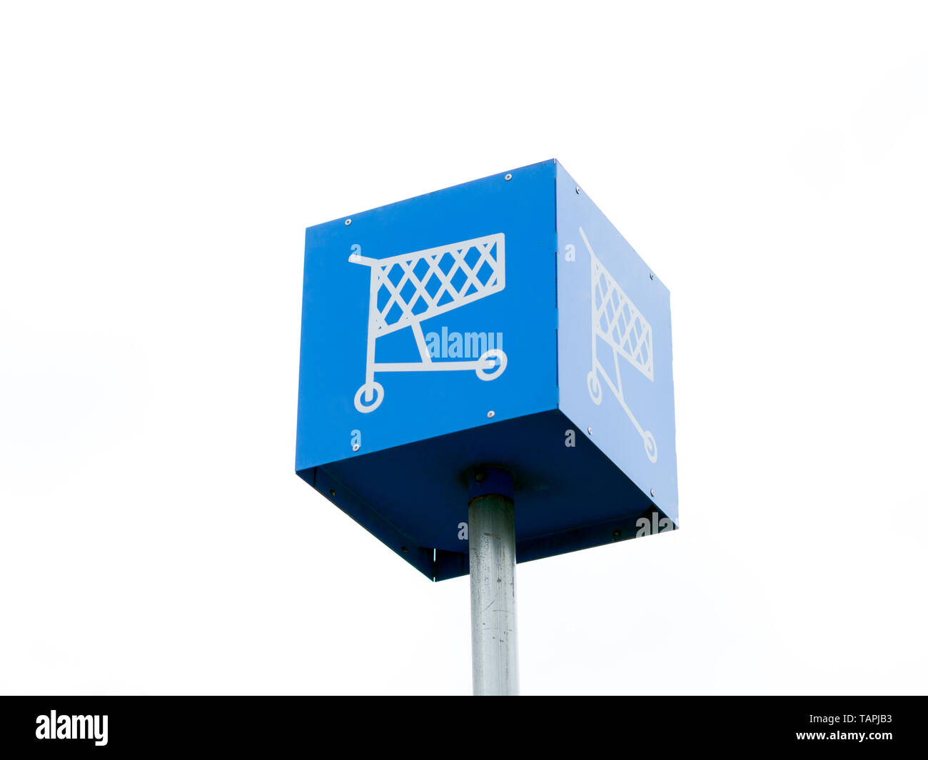 Square blue shopping cart sign designating shopping cart return location in  a Walmart parking lot Stock Photo - Alamy