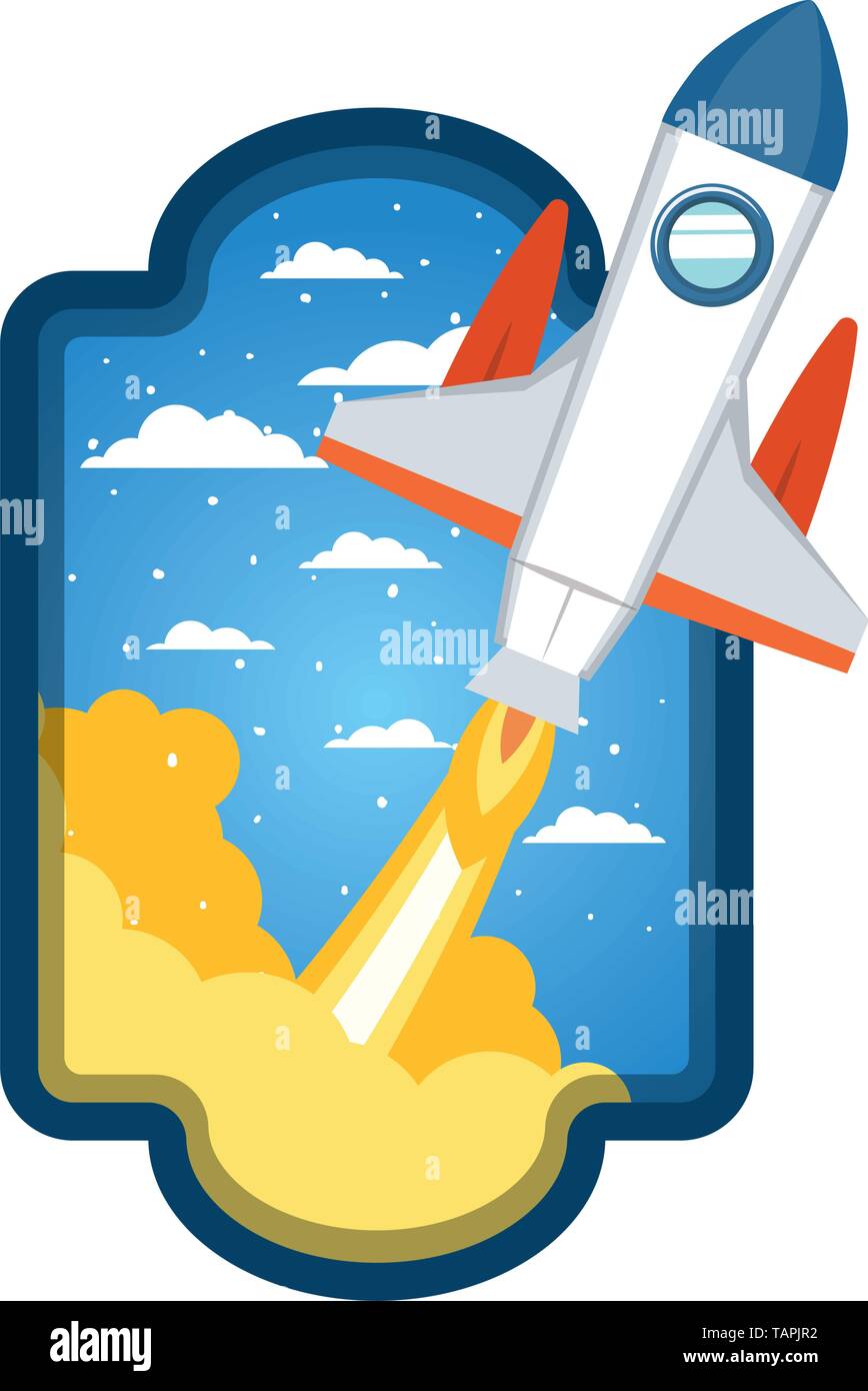 frame with rocket taking off in clouds background Stock Vector Image ...
