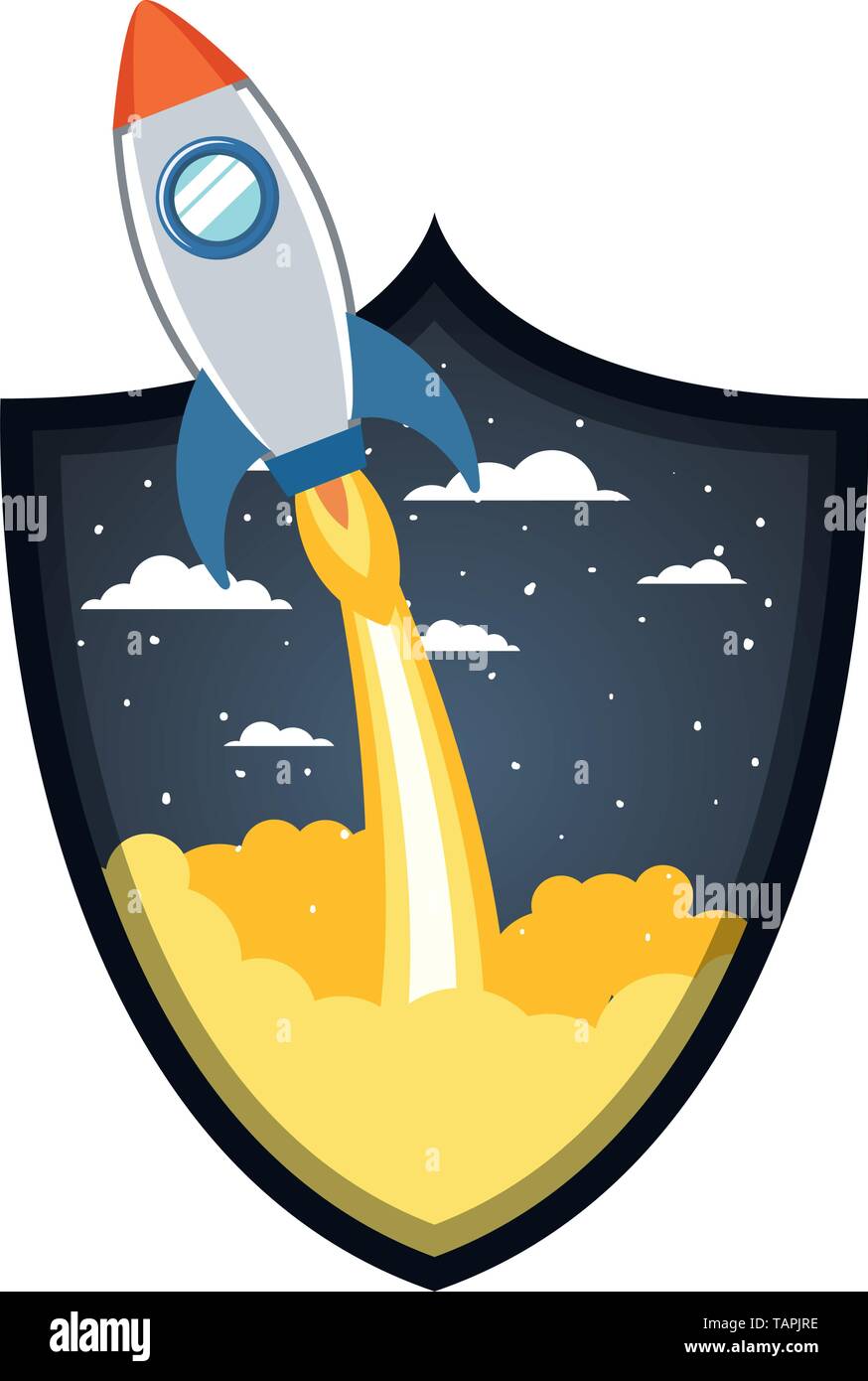 frame with rocket taking off in clouds background Stock Vector Image ...