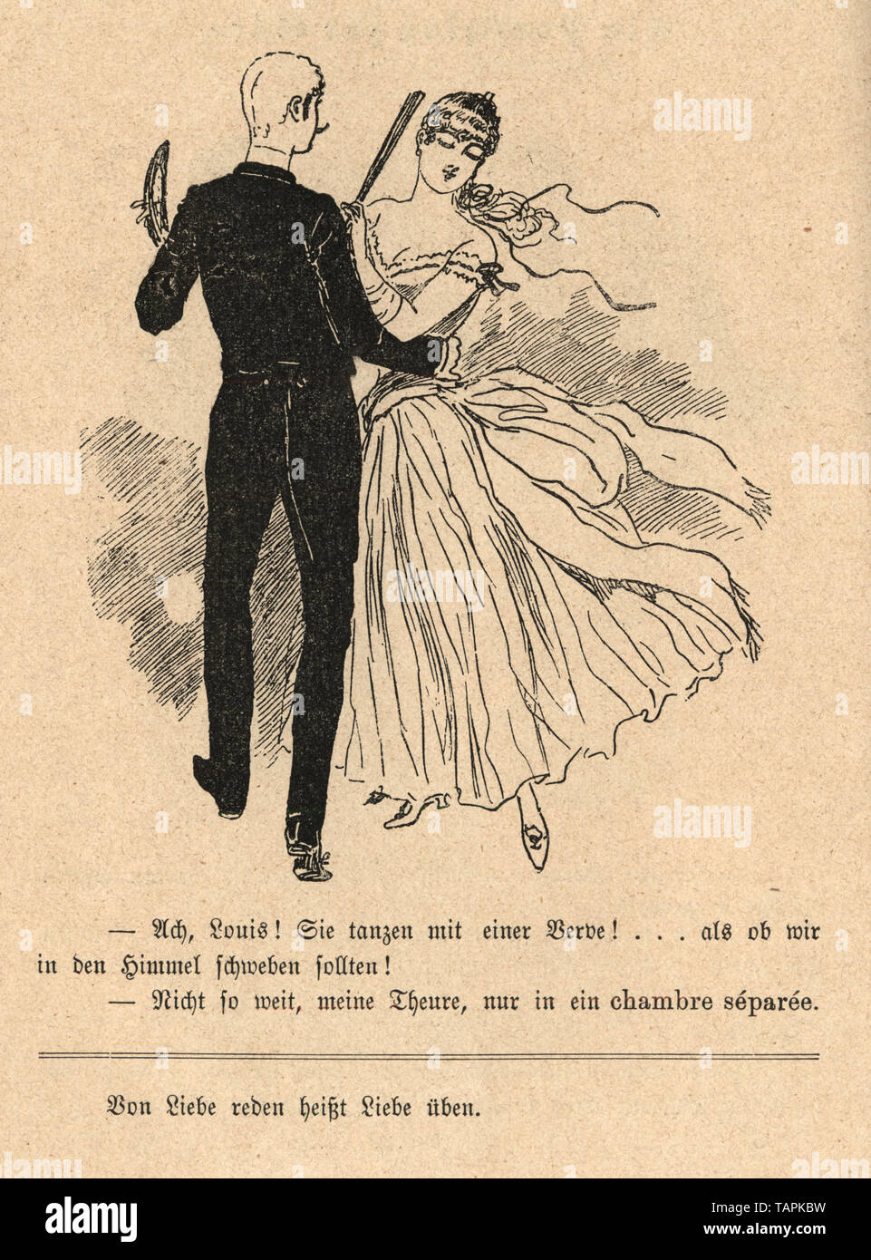 Victorian Cartoon Of Young Couple Dancing 1880s German - 