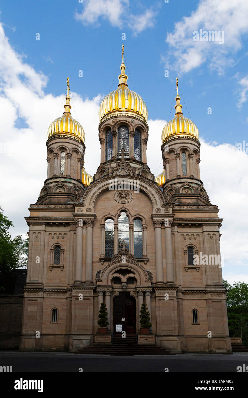 The Church of St Elizabeth in Wiesbaden, the state capital of Hesse, Germany. The Russian Orthodox place of worship is on the Neroberg. Stock Photo