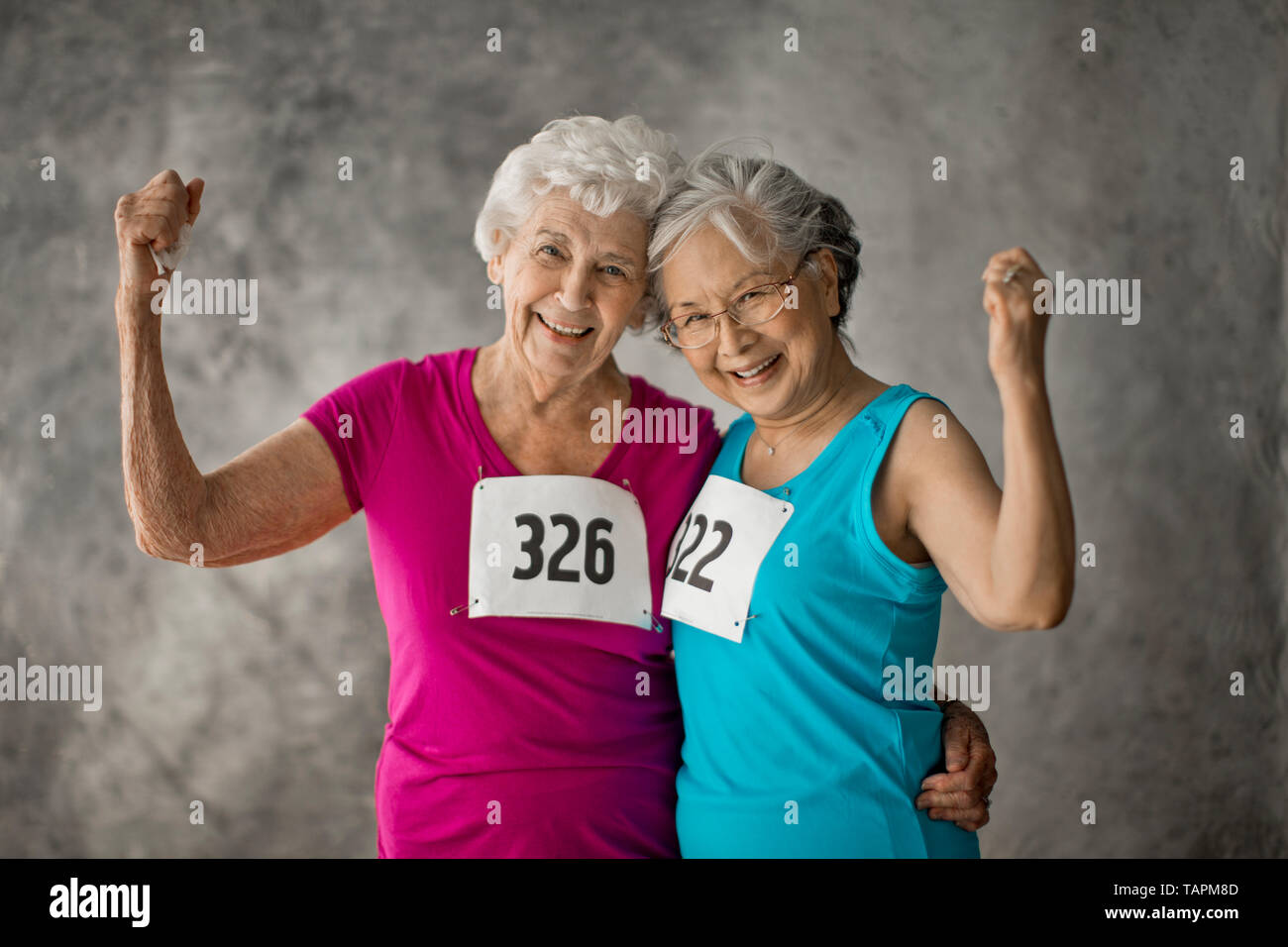 Portrait of two smiling senior women. Stock Photo