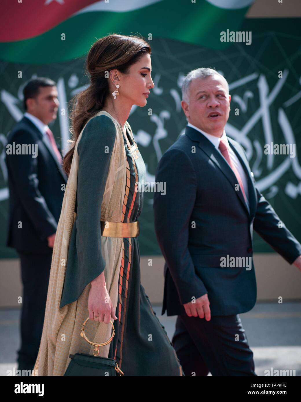 Ammam, Jordan. 25th May, 2019. Their Majesties King Abdullah II and Queen  Rania at this year's celebration of the 73rd Anniversary of Jordan's  Independence Day in Amman, on May 25, 2019 Credit: