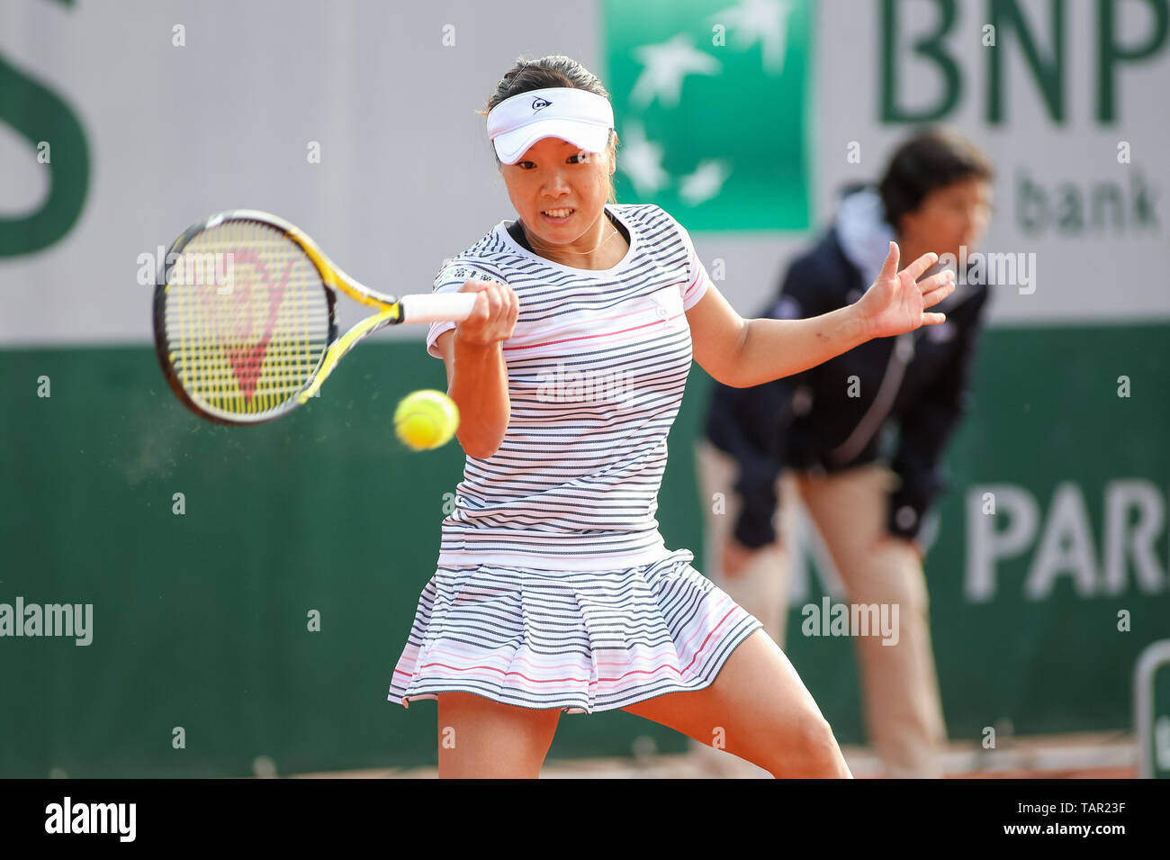 Paris, France. 27th May 2019. Kurumi Nara of Japan during the women's singles first round match of the French Open tennis tournament against Dalila Jakupovic of Slovenia at the Roland Garros in Paris, France on May 27, 2019. Credit: AFLO/Alamy Live News Stock Photo