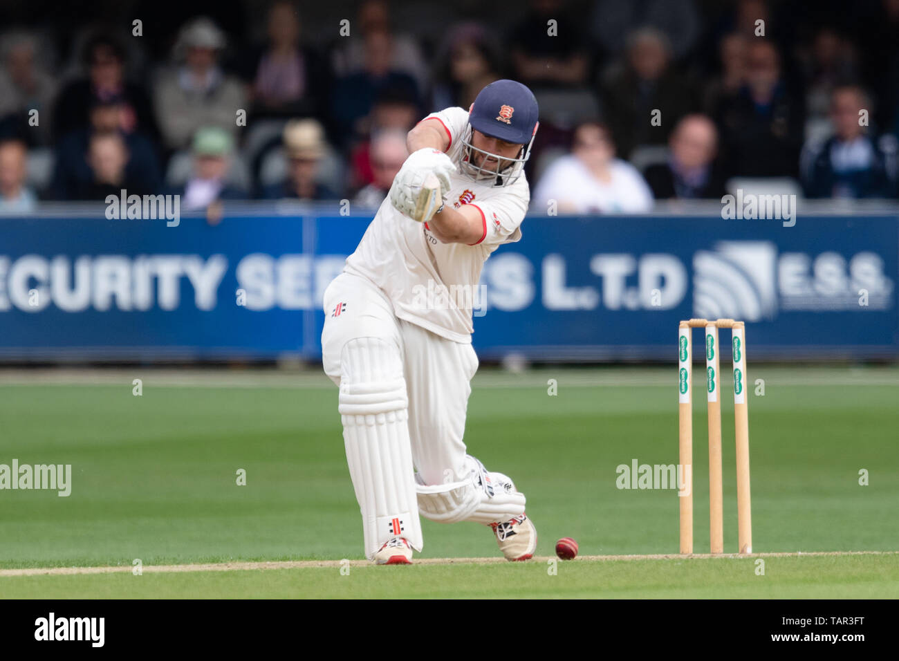 Chelmsford, UK. 27th May, 2019. Nick Browne of Essex Cricket Club during Specsavers County Championship match between Essex vs Kent at The Cloudfm County Ground on Monday, May 27, 2019 in  Chelmsford England. (Editorial use only, license required for commercial use. No use in betting, games or a single club/league/player publications.) Credit: Taka G Wu/Alamy Live News Stock Photo