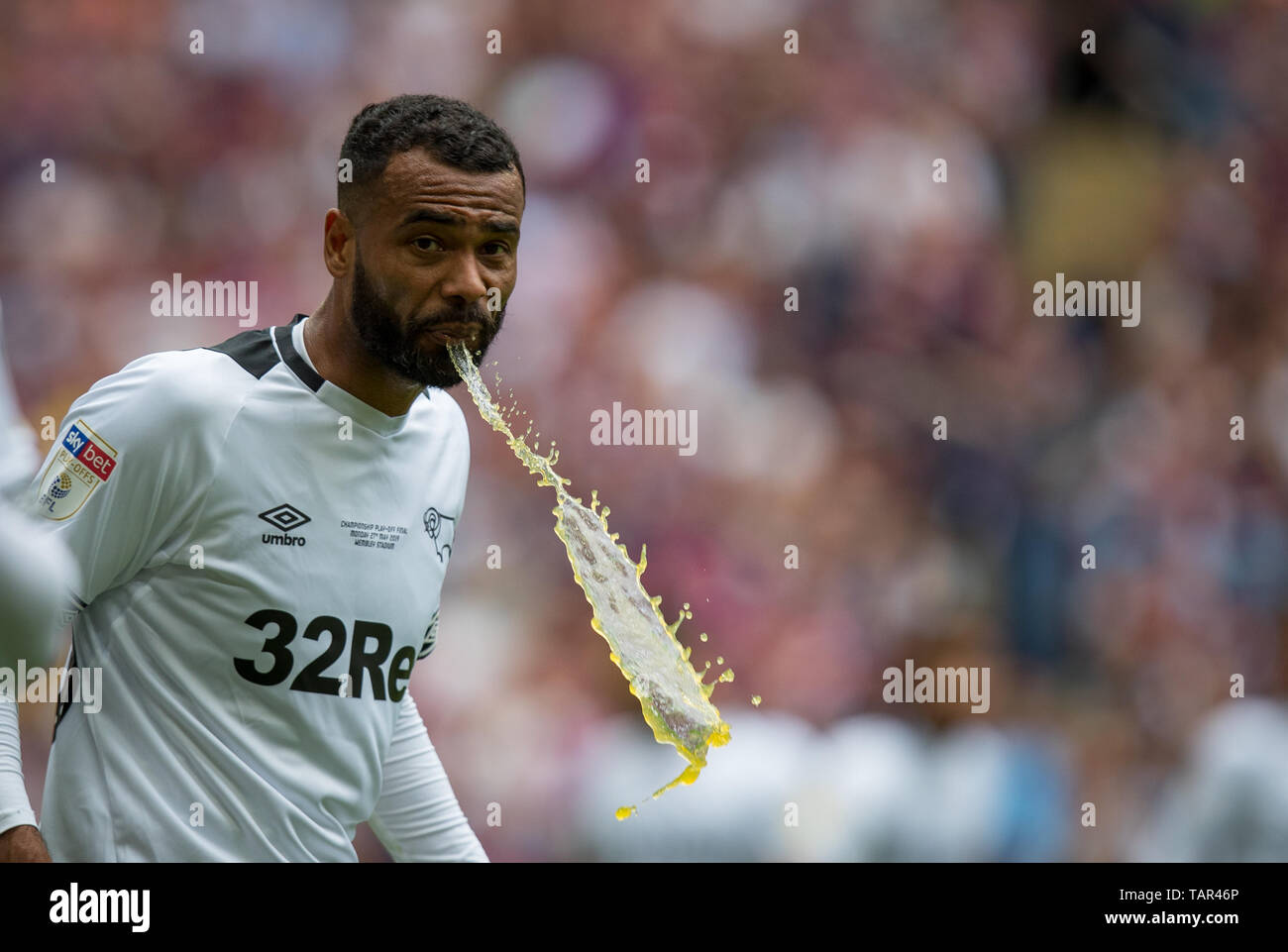 London, UK. 27th May, 2019. Ashley Cole of Derby County during the Sky Bet Championship Play-Off FINAL match between Aston Villa and Derby County at Wembley Stadium, London, England on 27 May 2019. Photo by Andy Rowland. Credit: PRiME Media Images/Alamy Live News Stock Photo
