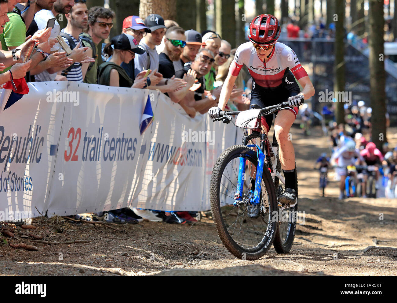 HALEY SMITH of Canada in action during the women elite Cross Country Mountain  Bike World Cup event in Nove Mesto na Morave, Czech Republic, May 26, 2019.  (CTK Photo/Libor Plihal Stock Photo -