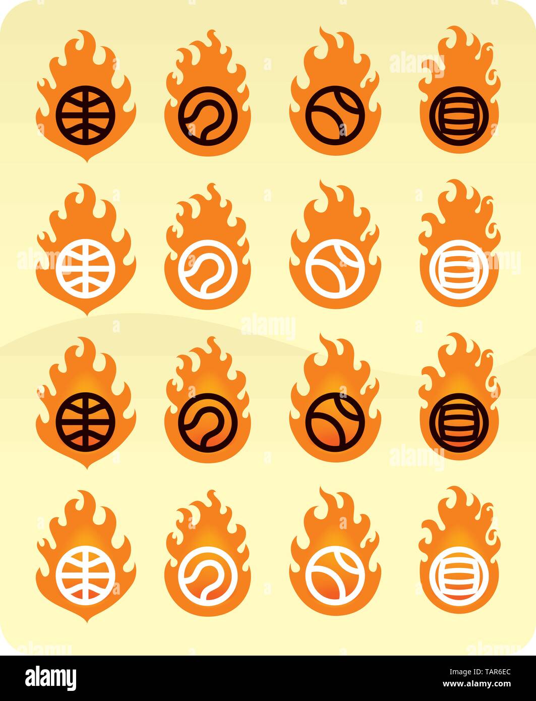 Balls in fire icon set. Sports. eps10 Stock Vector