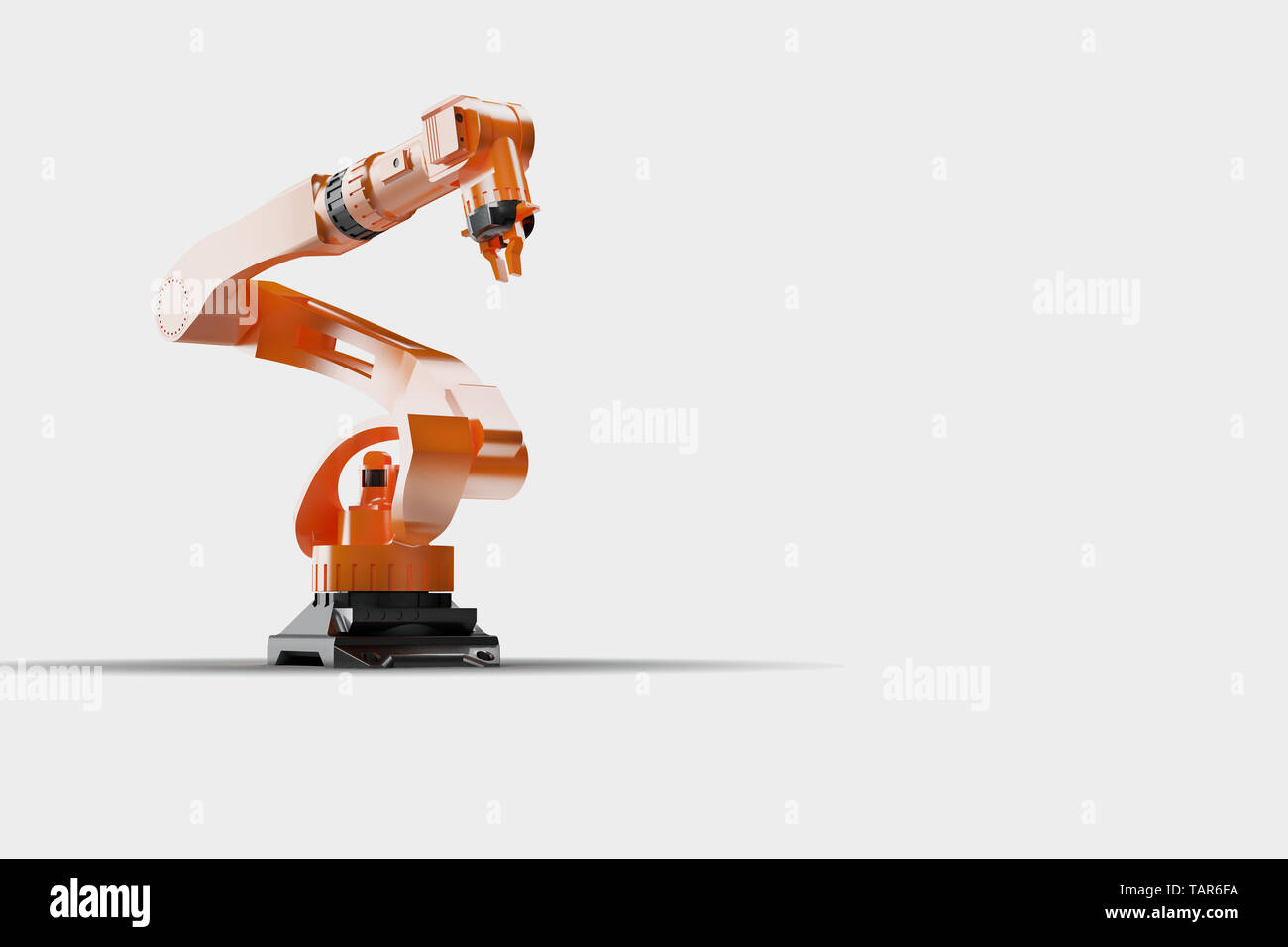 Industrial welding robots in production line manufacturer factory - Robotic manufacturing Arm machinery. Large view, on white Stock Photo