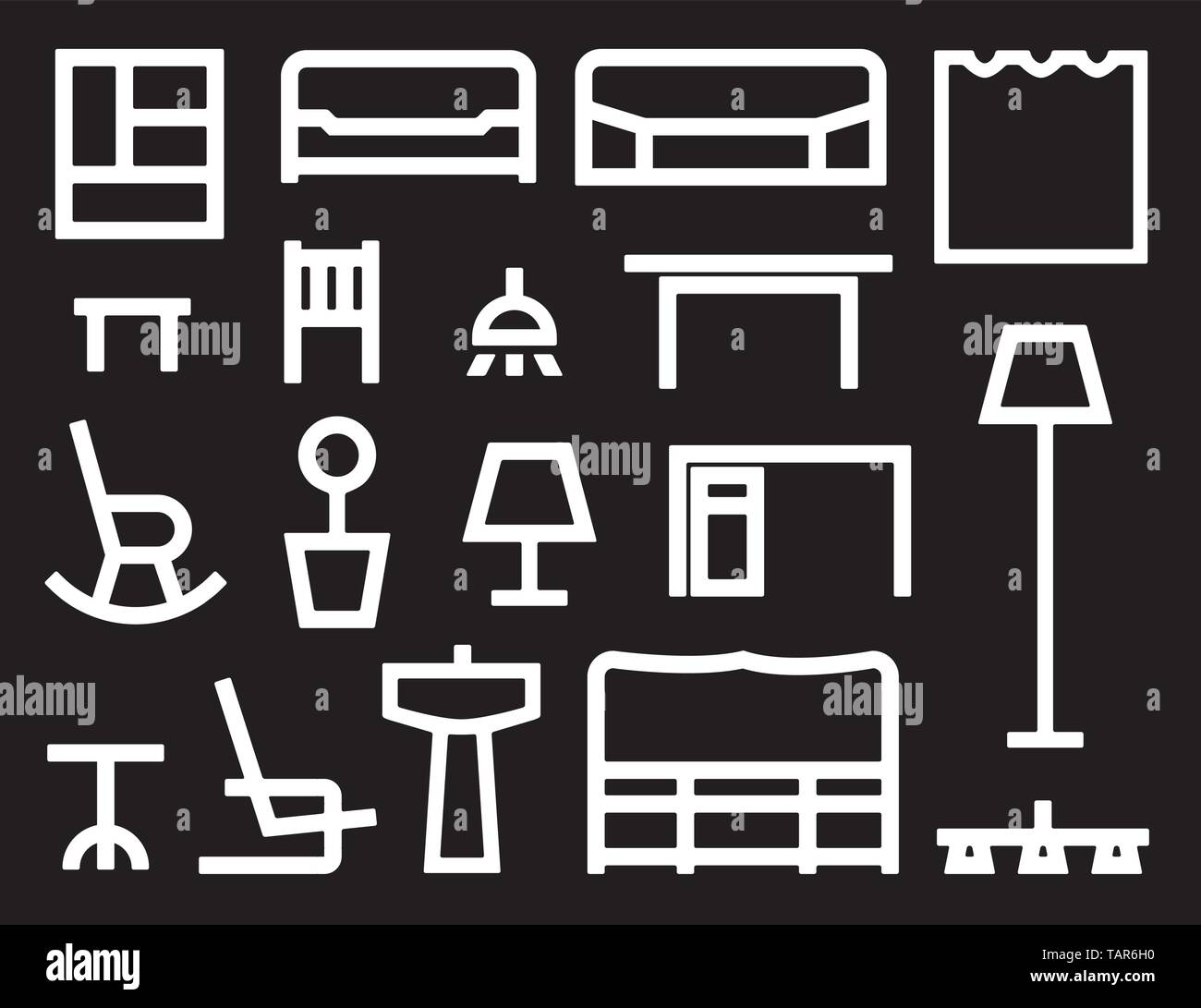 Multiple furniture icons isolated on black. eps10. Stock Vector