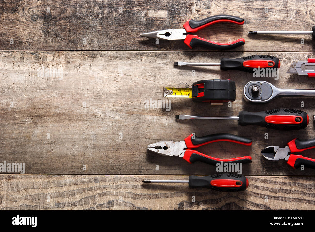 Red wooden toolbox with tools hi-res stock photography and images - Alamy