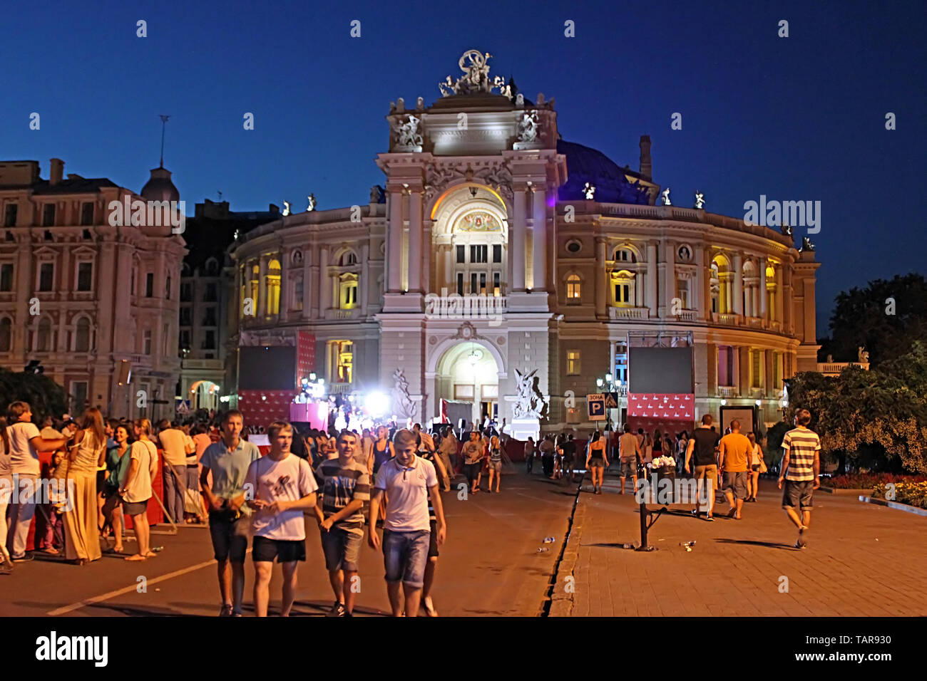 ODESSA, UKRAINE -JULY 21, 2012: Odesa Opera Theater during closing ceremony of Odesa International Film Festival Stock Photo
