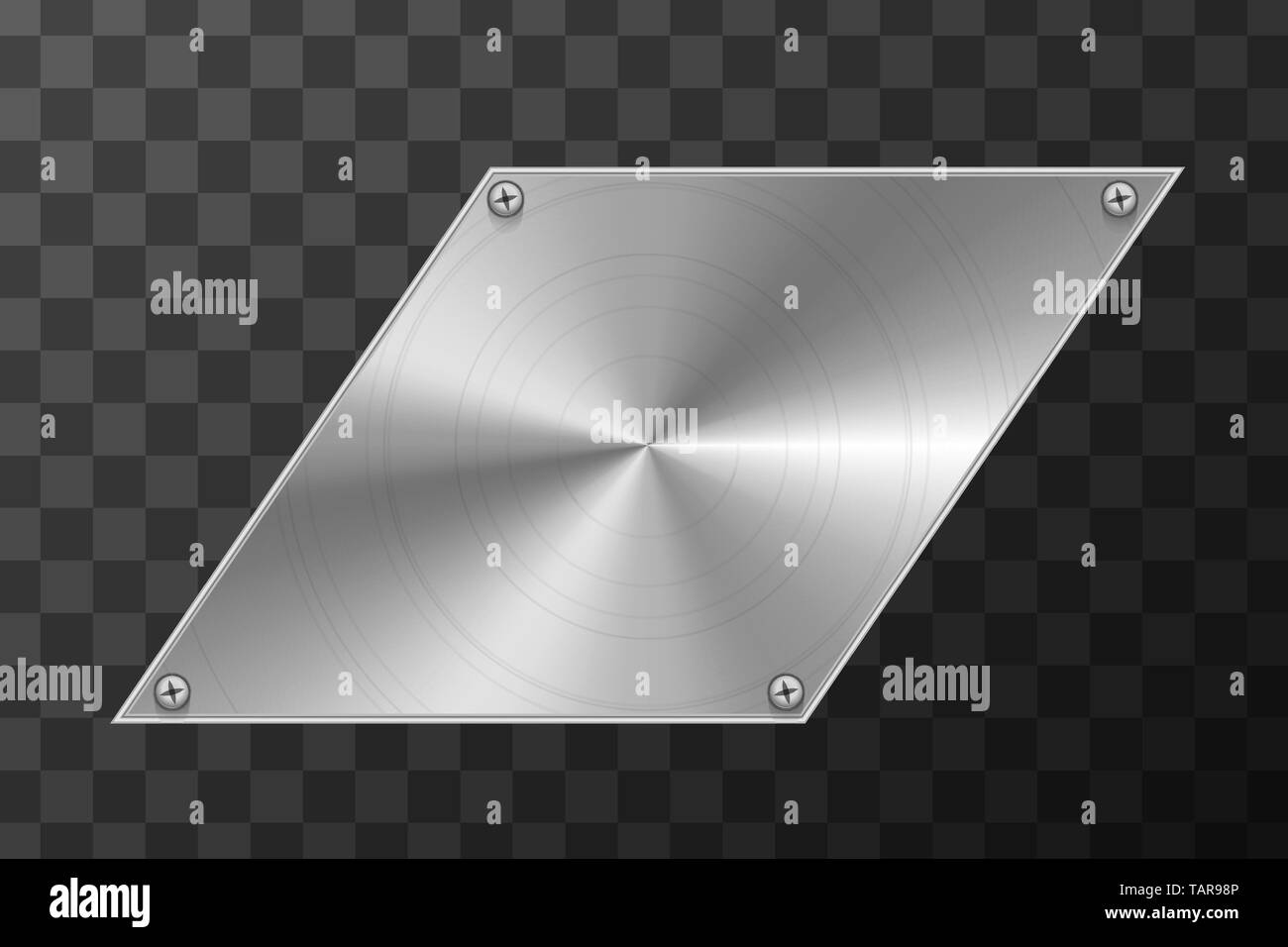 Glossy metal industrial plate in parallelogram shape on transparent background Stock Vector