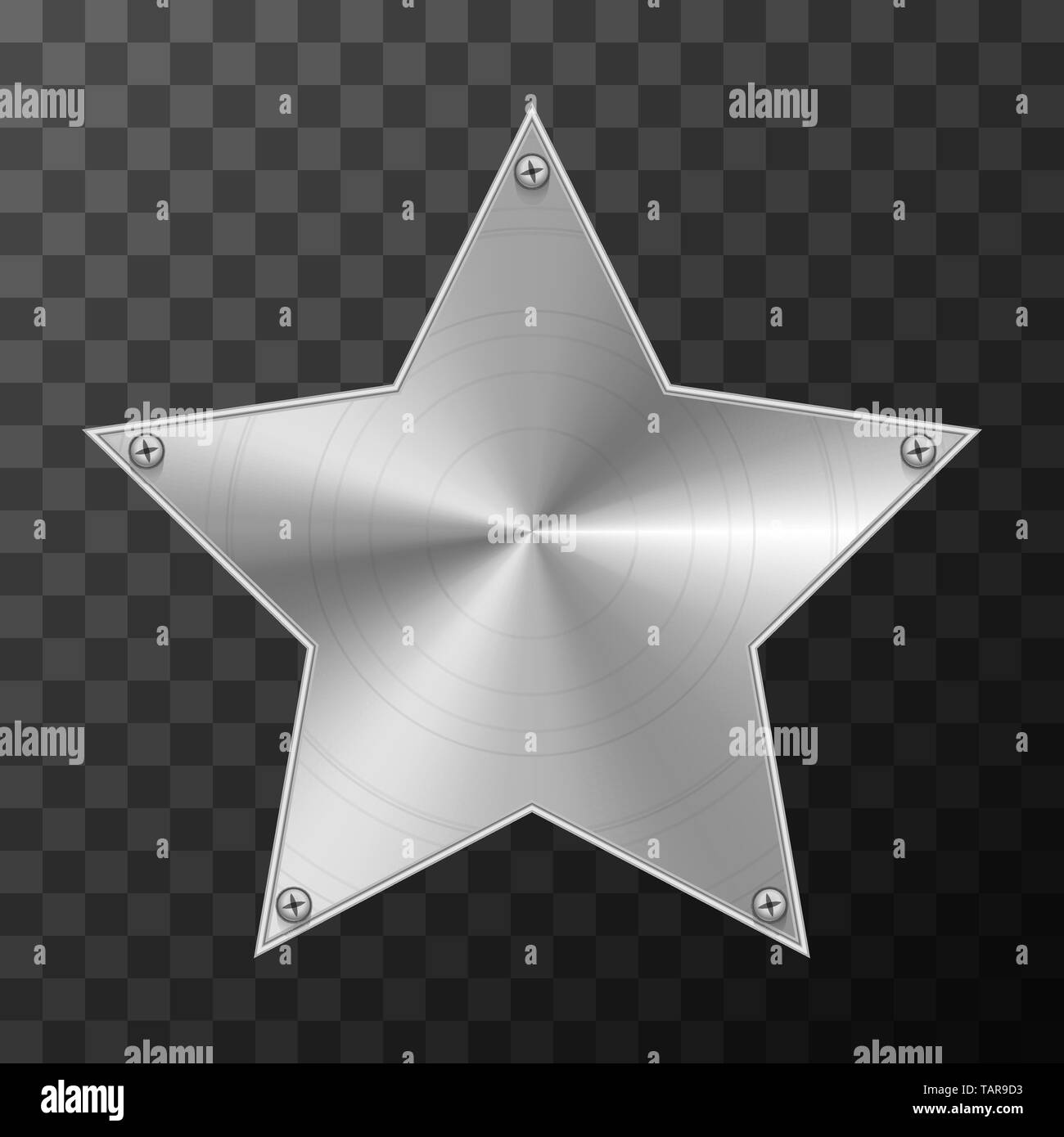 Glossy metal industrial plate in star shape on transparent background Stock Vector