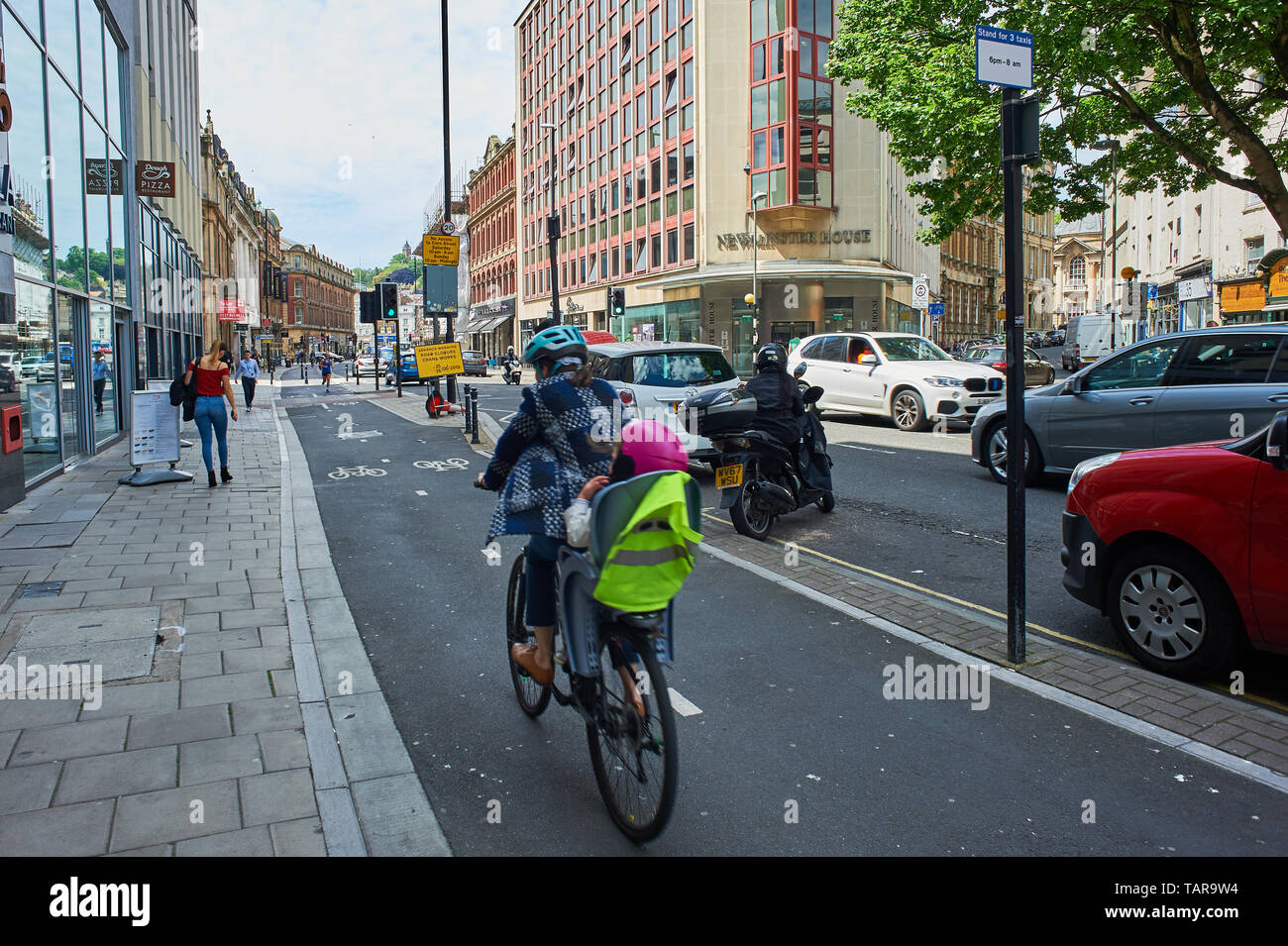 New segregated cycle track infrastructure in the centre of Bristol Stock Photo