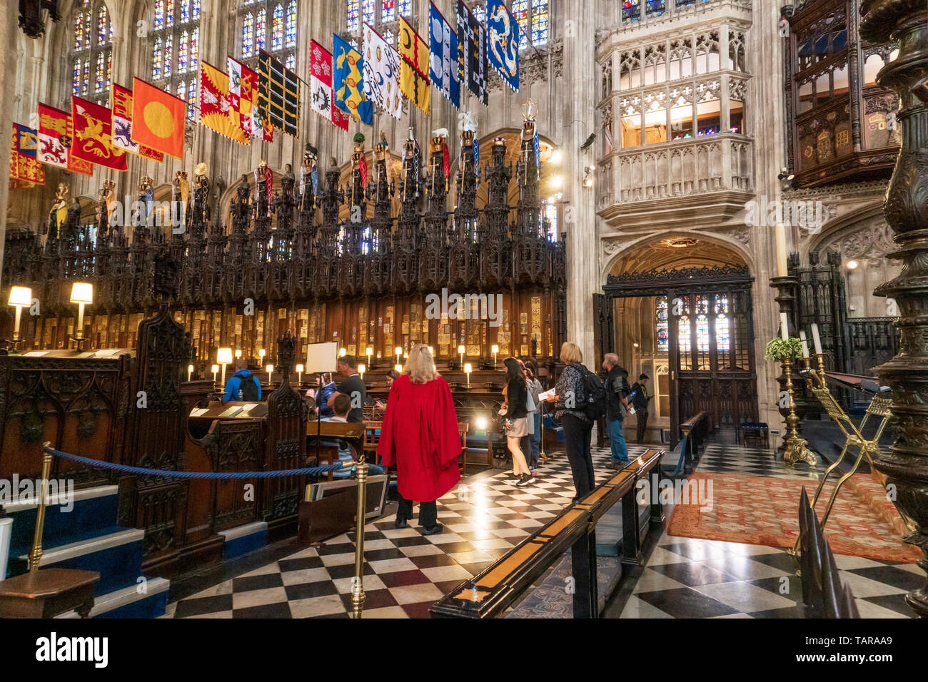 Windsor, UK - May 13, 2019: Interior of the medieval St. George's chapel the host of prince William and Meghan Markle wedding ceremony in windsor, England UK . Stock Photo