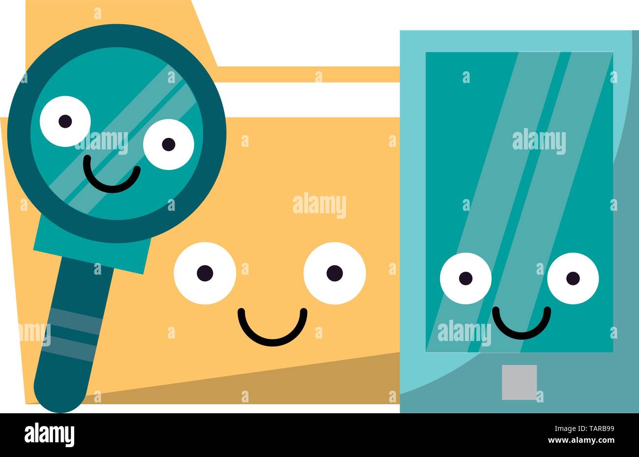 Smartphone and folder with magnifying glass vector illustration Stock ...