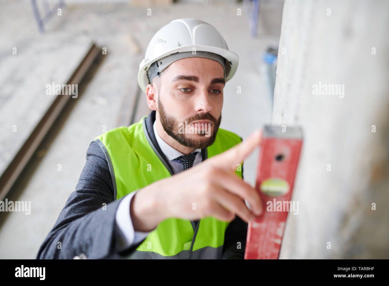 Using level check handtool Stock Photo