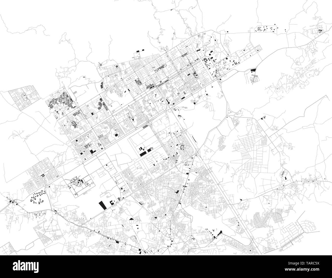 Satellite map of Islamabad, it is the capital city of Pakistan. Map of streets and buildings of the town center Stock Vector