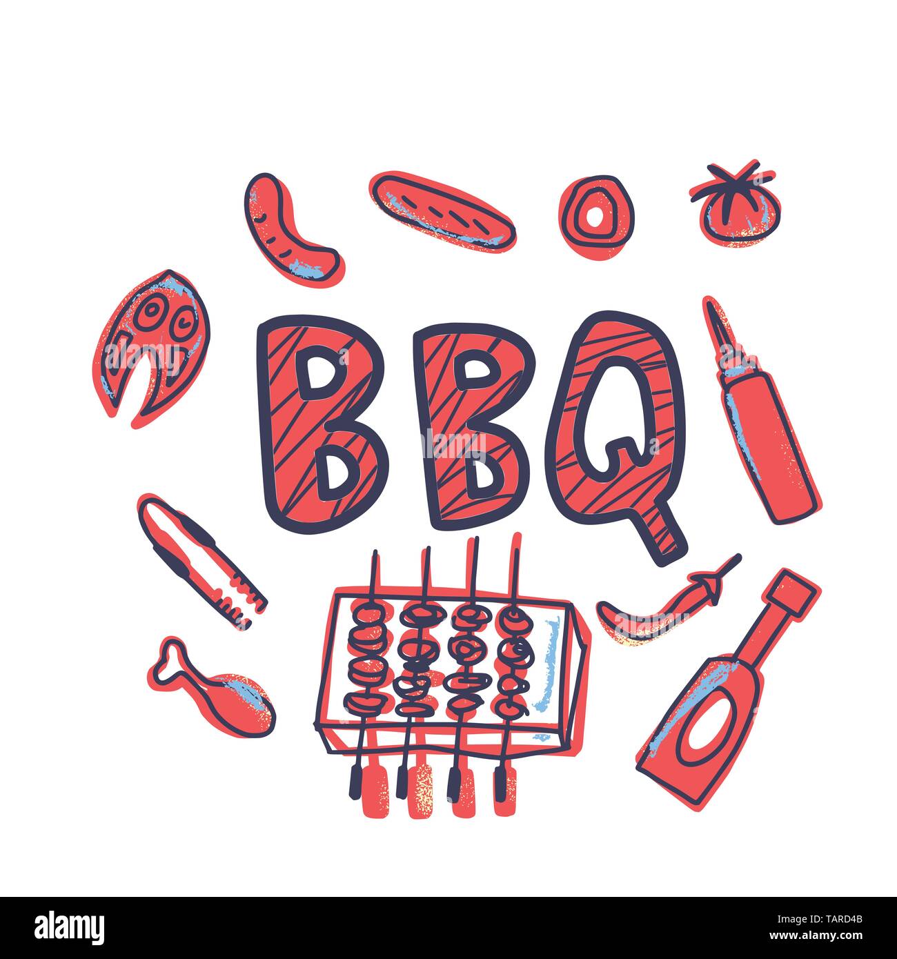 Barbecue composition with text. BBQ set with handdrawn lettering ...