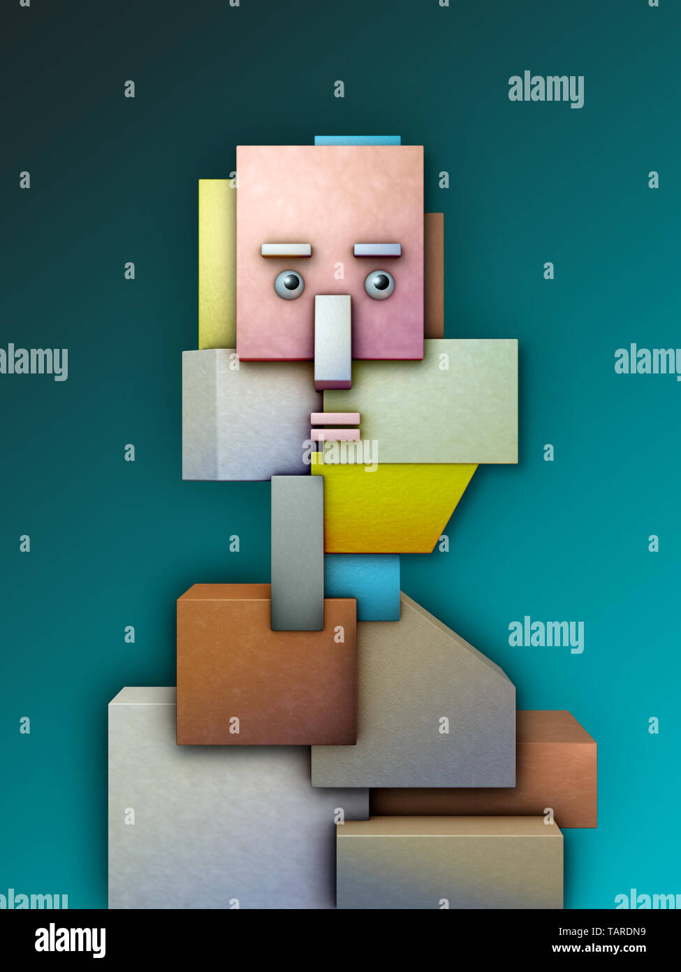 Human head made up by geometrical shapes. Conceptual image about personal identity. 3D illustration. Stock Photo