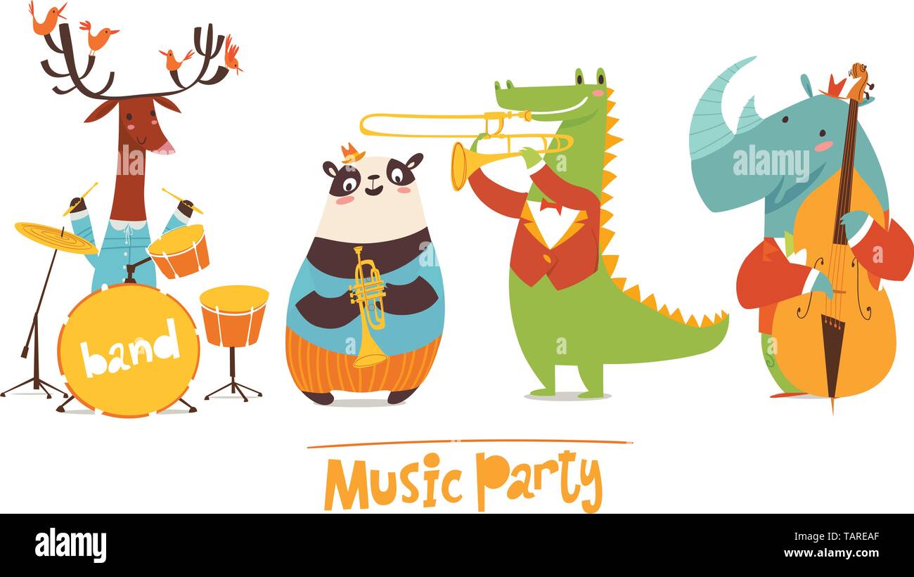 Vector music characters with cartoon musical instruments Stock Vector