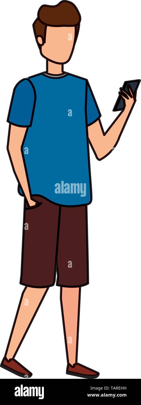 young man using smartphone character Stock Vector Image & Art - Alamy