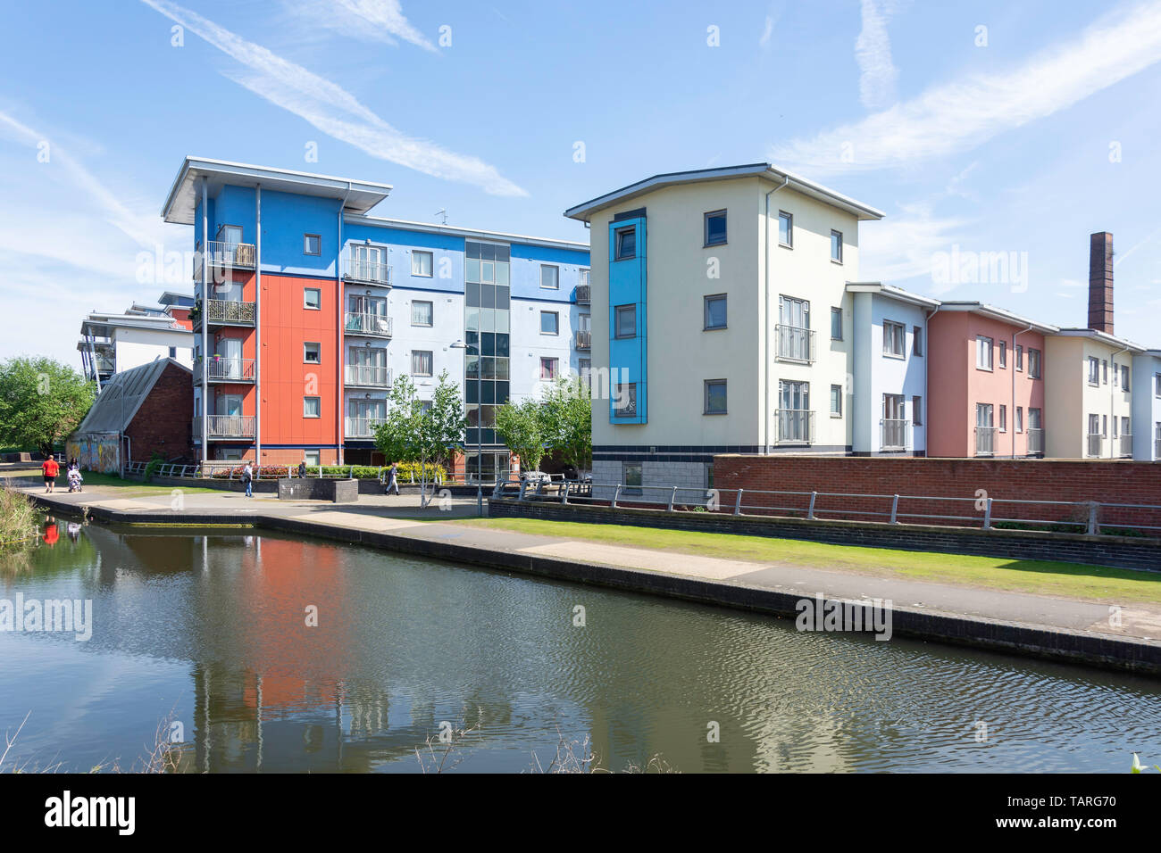Canalside apartment buildings at Walsall Canal, Walsall, West Midlands, England, United Kingdom Stock Photo