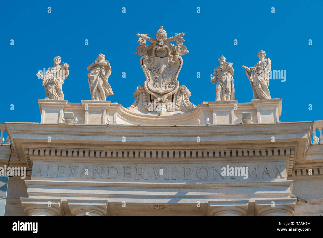 The coat of arms and inscriptions evoke Pope Alexander VII in the Vatican Stock Photo