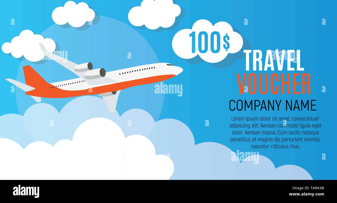 Travel Voucher 100 Dollar Template Background with Airplane. Vector Illustration EPS10 Stock Vector