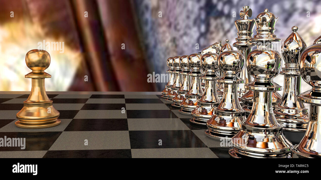 3D Rendering Front View of Many Pawn Chess with Leader in Front of