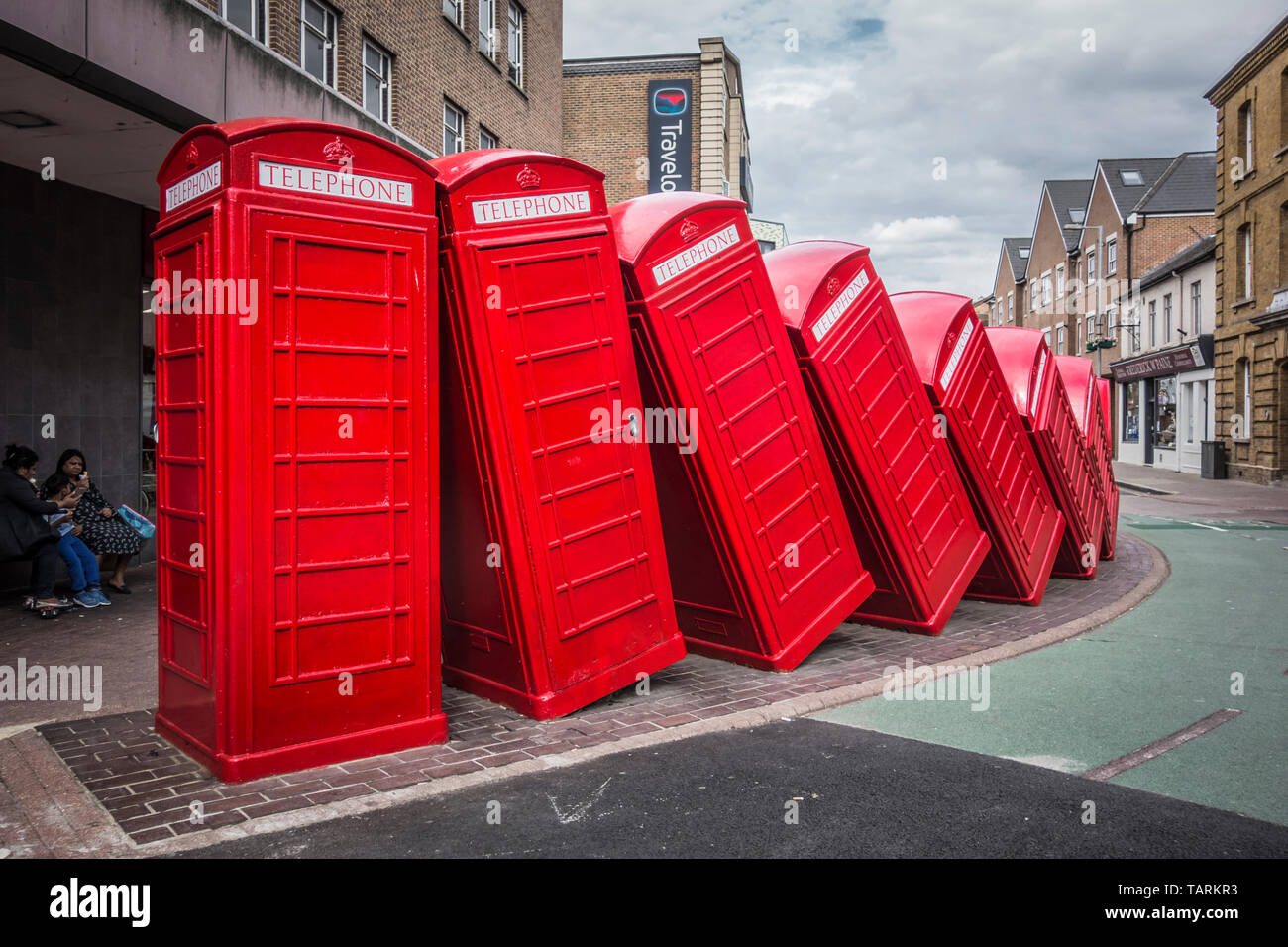 Row red telephone boxes hires stock photography and images Alamy