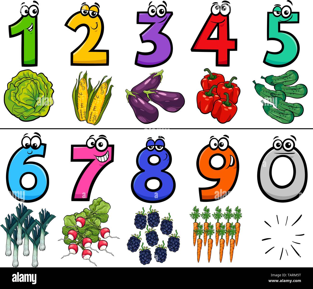 Cartoon Illustration of Educational Numbers Collection from One to Nine