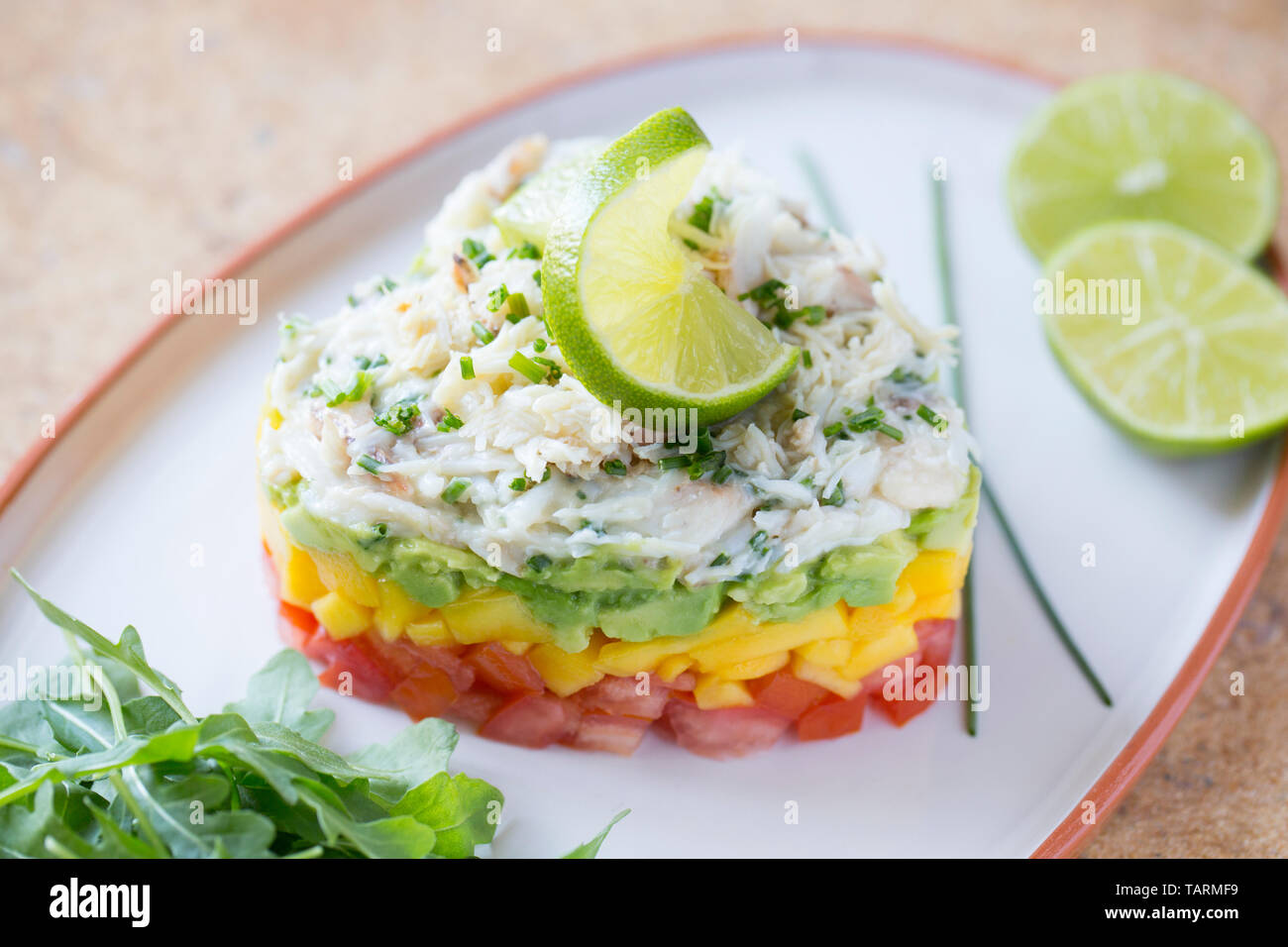 A homemade spider crab meat stack made in a heart-shaped mould