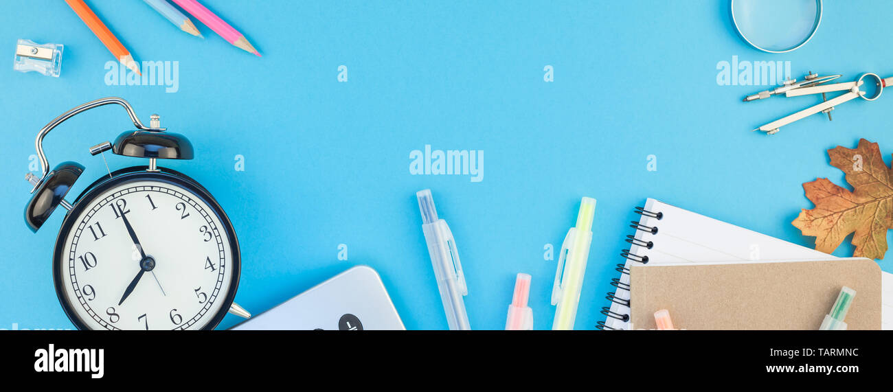 Creative flat lay top view back to school concept with color school and ...