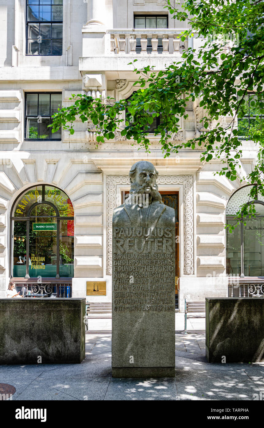 The Paul Reuter Statue on Royal Exchange in London, UK Stock Photo