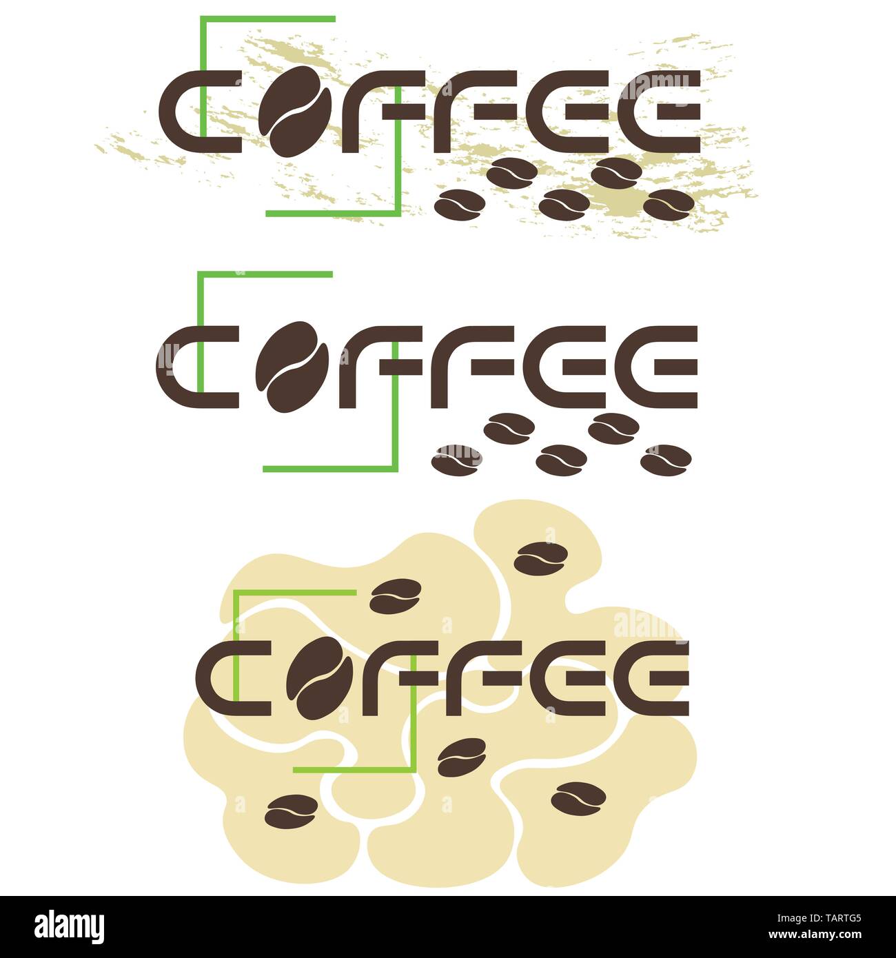 typographic coffee logo in three versions with coffee bean Stock Vector