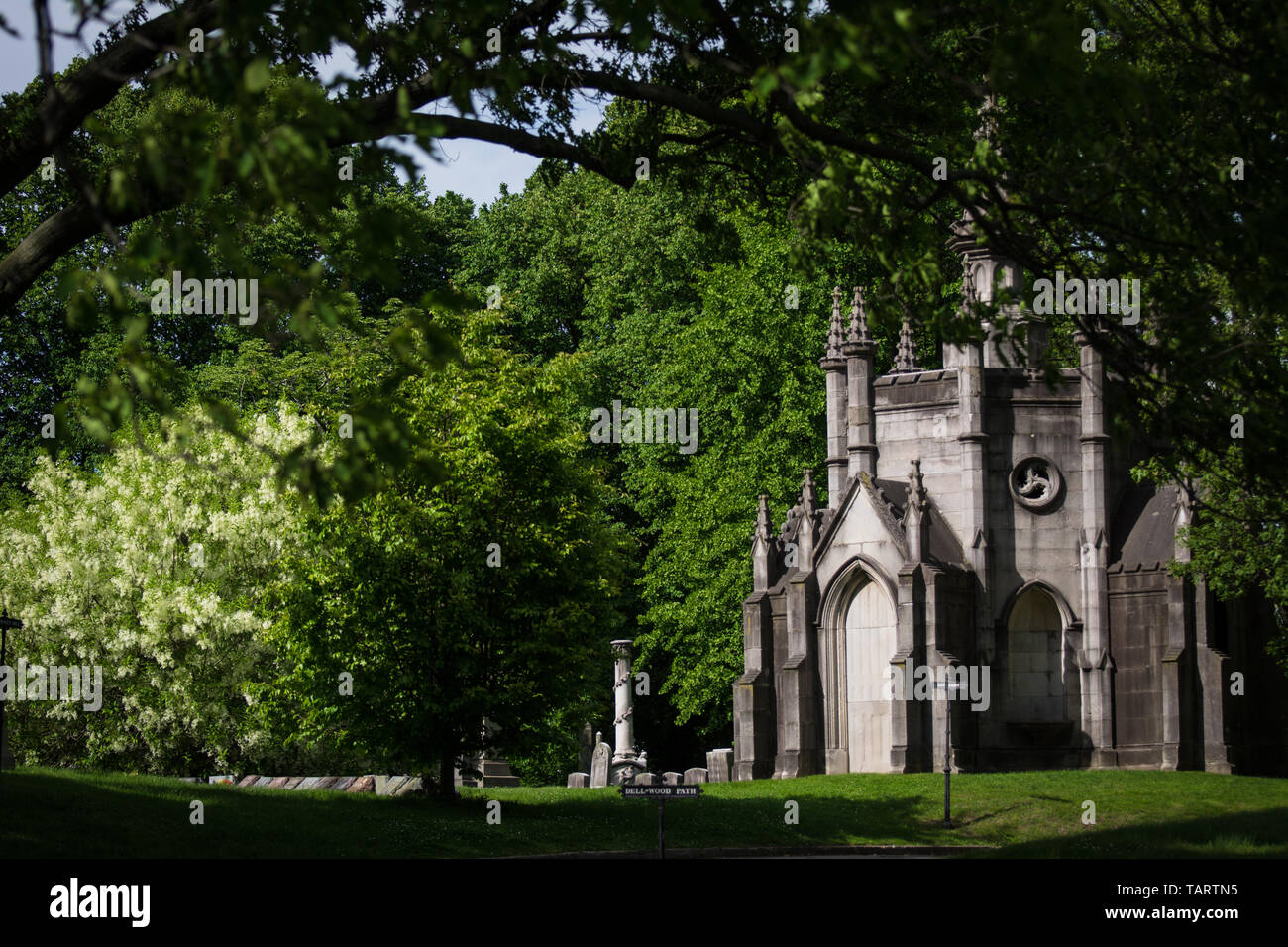 The historic Green-Wood Cemetery is located in the Park Slope neighborhood of Brooklyn, New York, USA.  The cemetery is a National Historic Landmark. Stock Photo