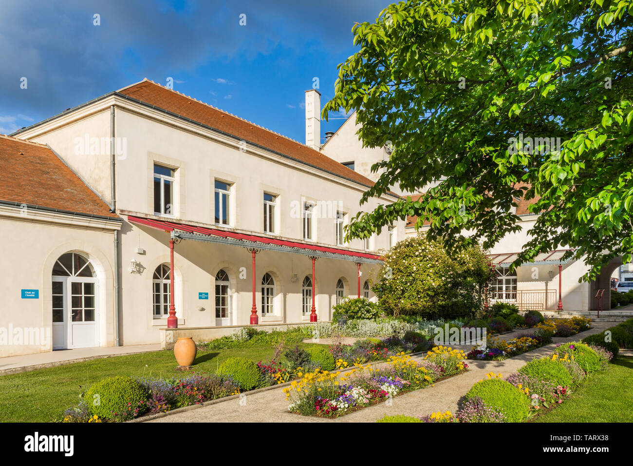 Social center and garden, La Roche Posay, Vienne, France. Stock Photo